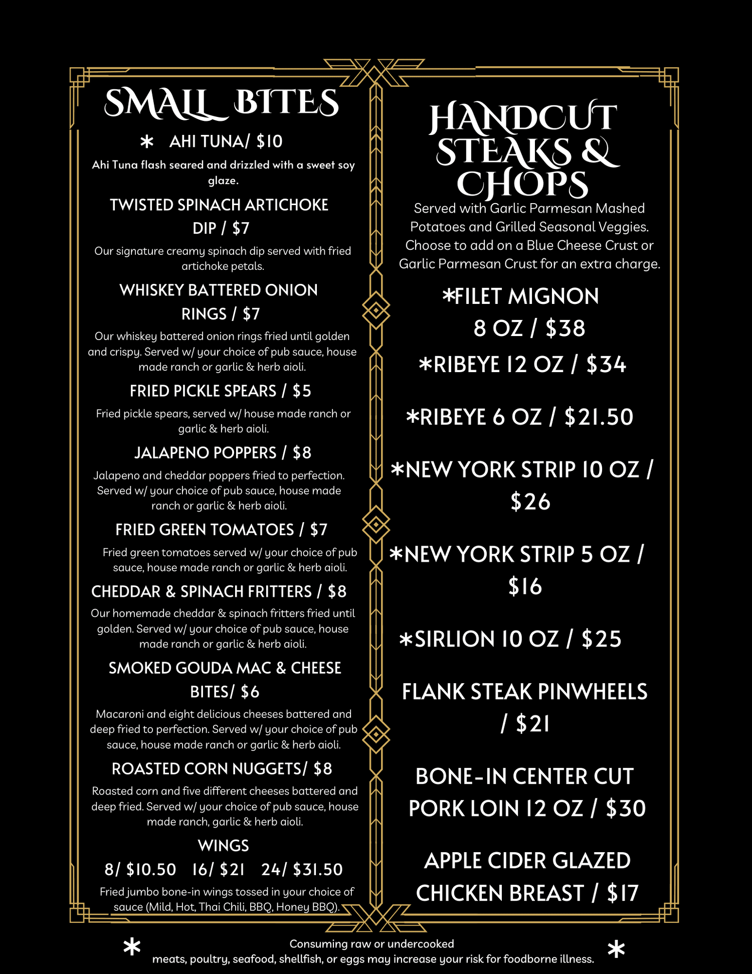 Menu 1 — Fries Dam Steakhouse
