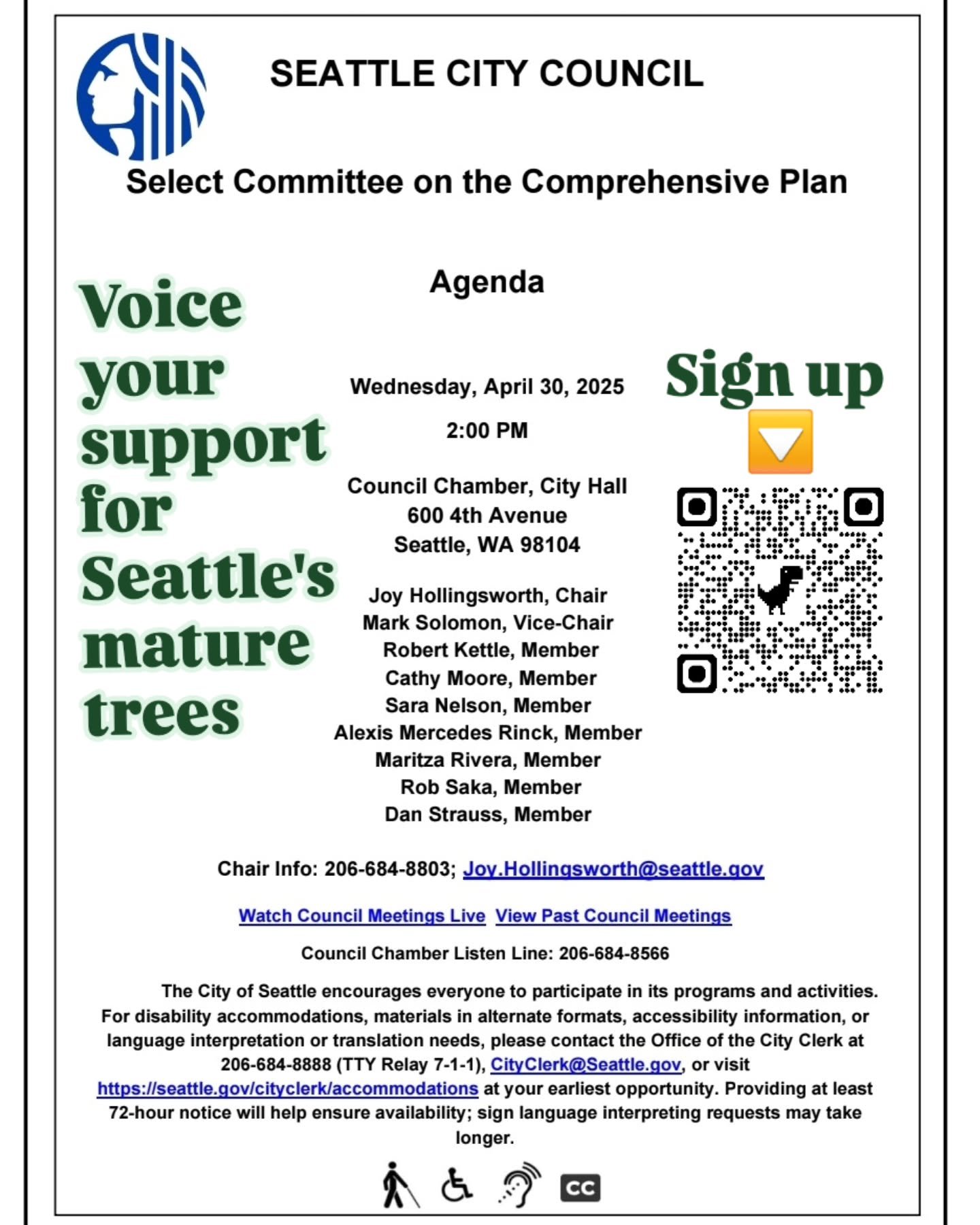 Voice your support for Seattle's mature trees 2pm this Weds 4/30/25 at the Seattle City Council Meeting!

Seattle City Council is working on Interim State Zoning Compliance Legislation to be voted on as early as May 27th.

🌲Ask city council to resto