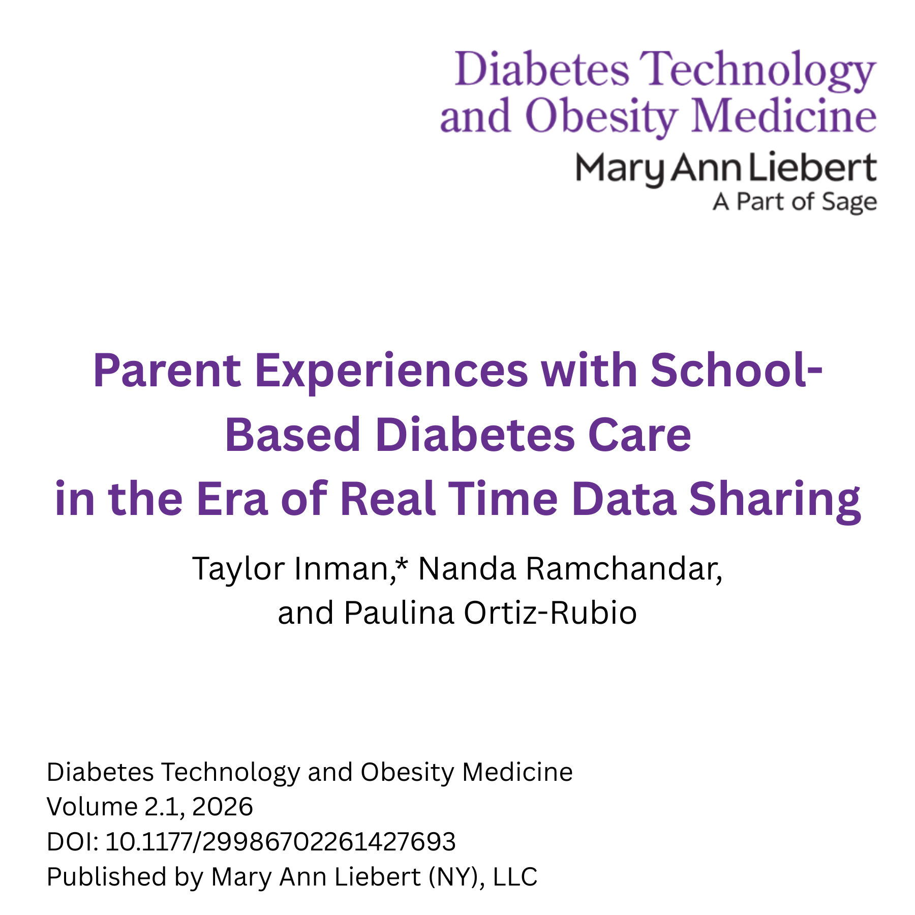 Parent Experiences with School-Based Diabetes Care in the Era of Real Time Data Sharing 