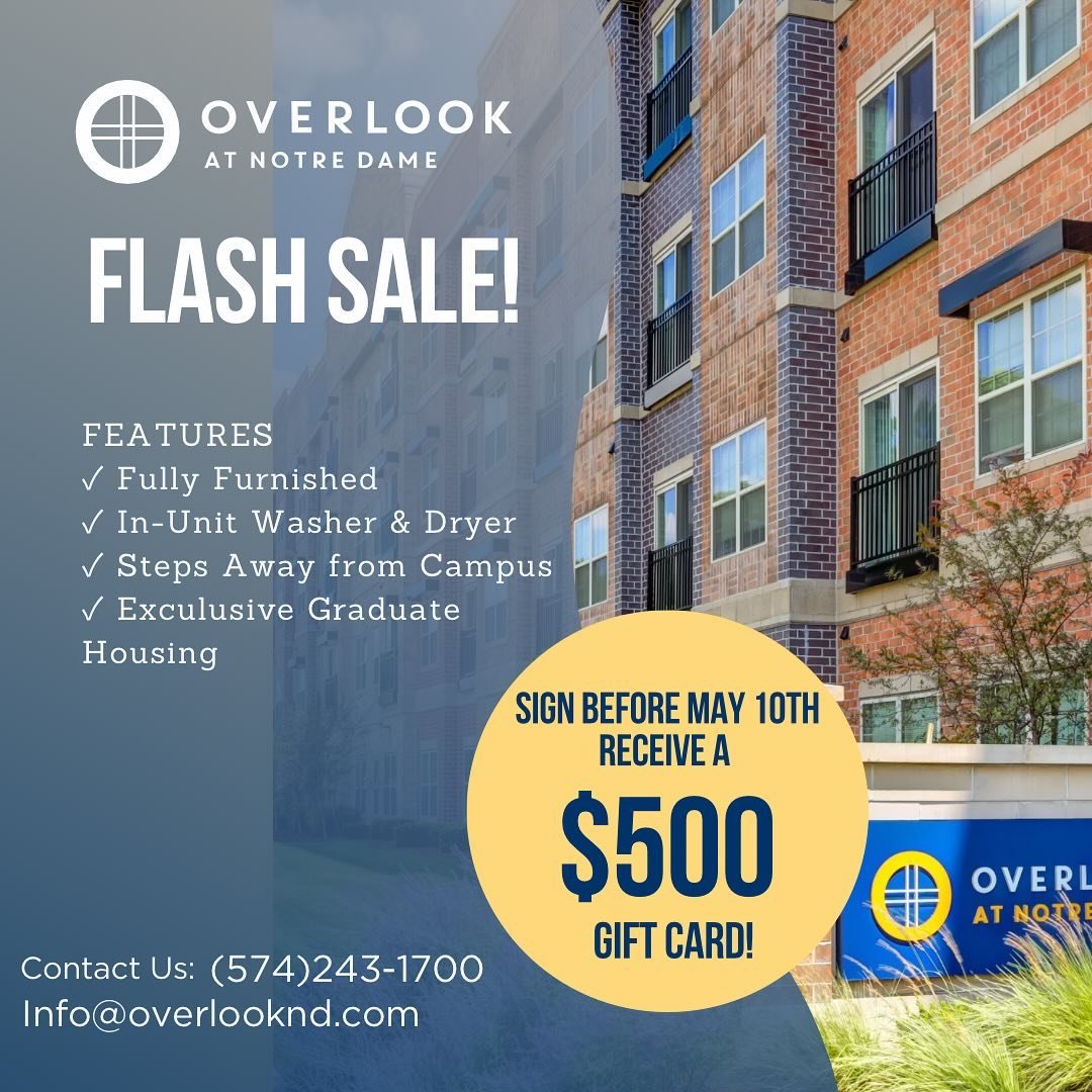 🔥Hurry‼️Our units are filling up fast! Don&rsquo;t miss out on this opportunity to live in one of the most sought-after apartments near Notre Dame. Secure your spot today and receive a $500 gift on move in‼️

#flashsale #prinelocation #notredamelivi