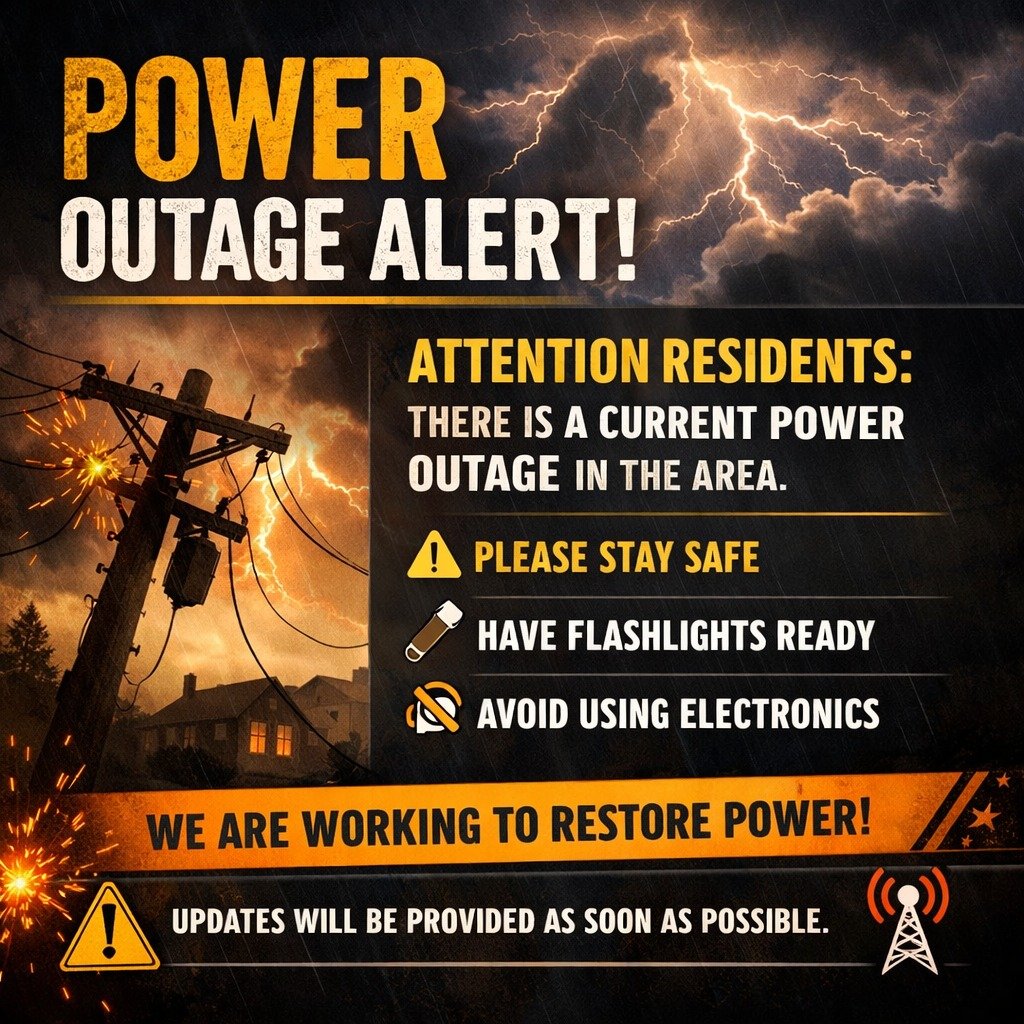 ⚡️ Power Outage Update &ndash; Overlook Residents ⚡️

We are currently experiencing a power outage at Overlook. The power company has been notified and is aware of the situation and is actively working to restore service as quickly as possible.

In t