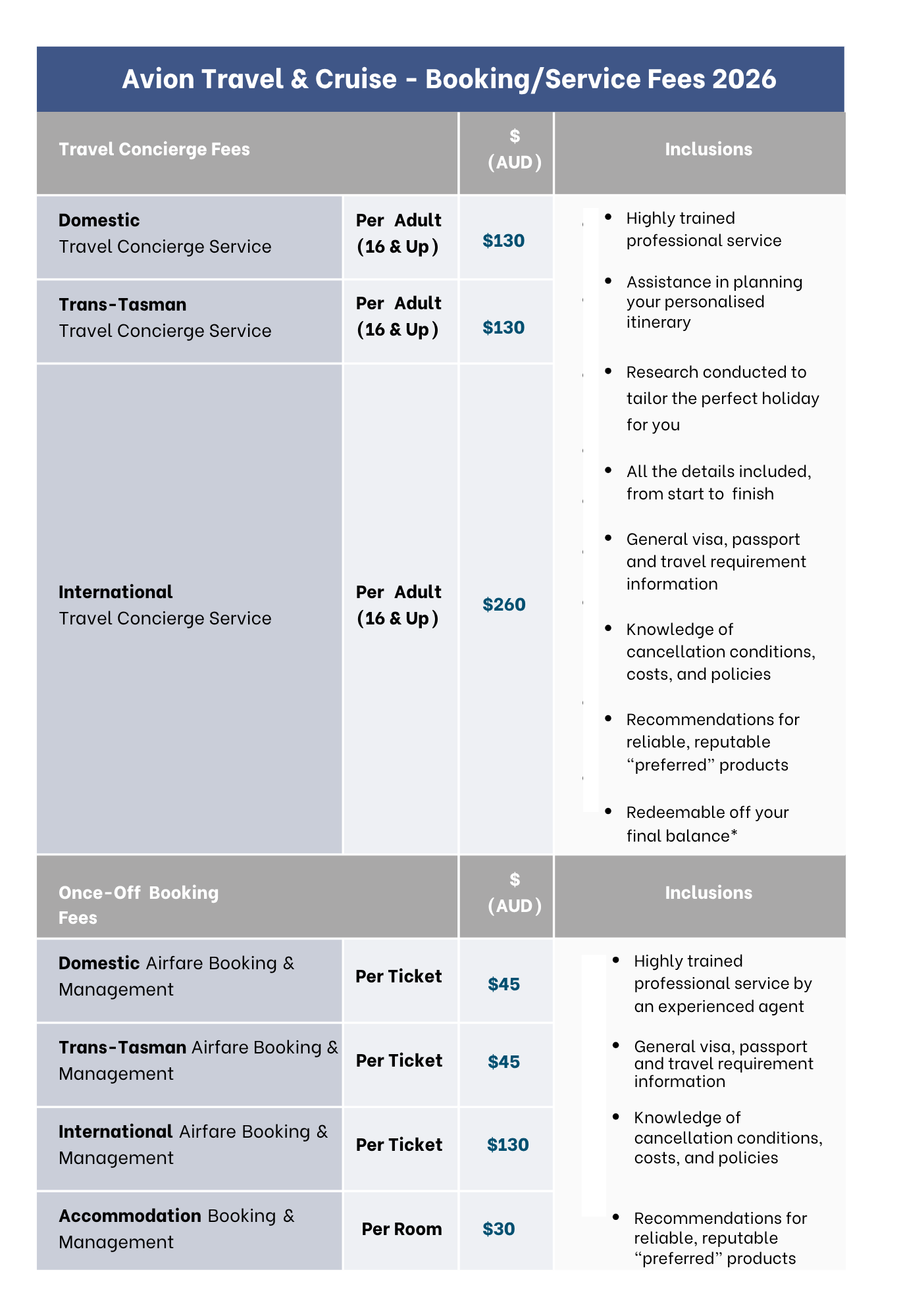 Services & Pricing — AVION TRAVEL & CRUISE