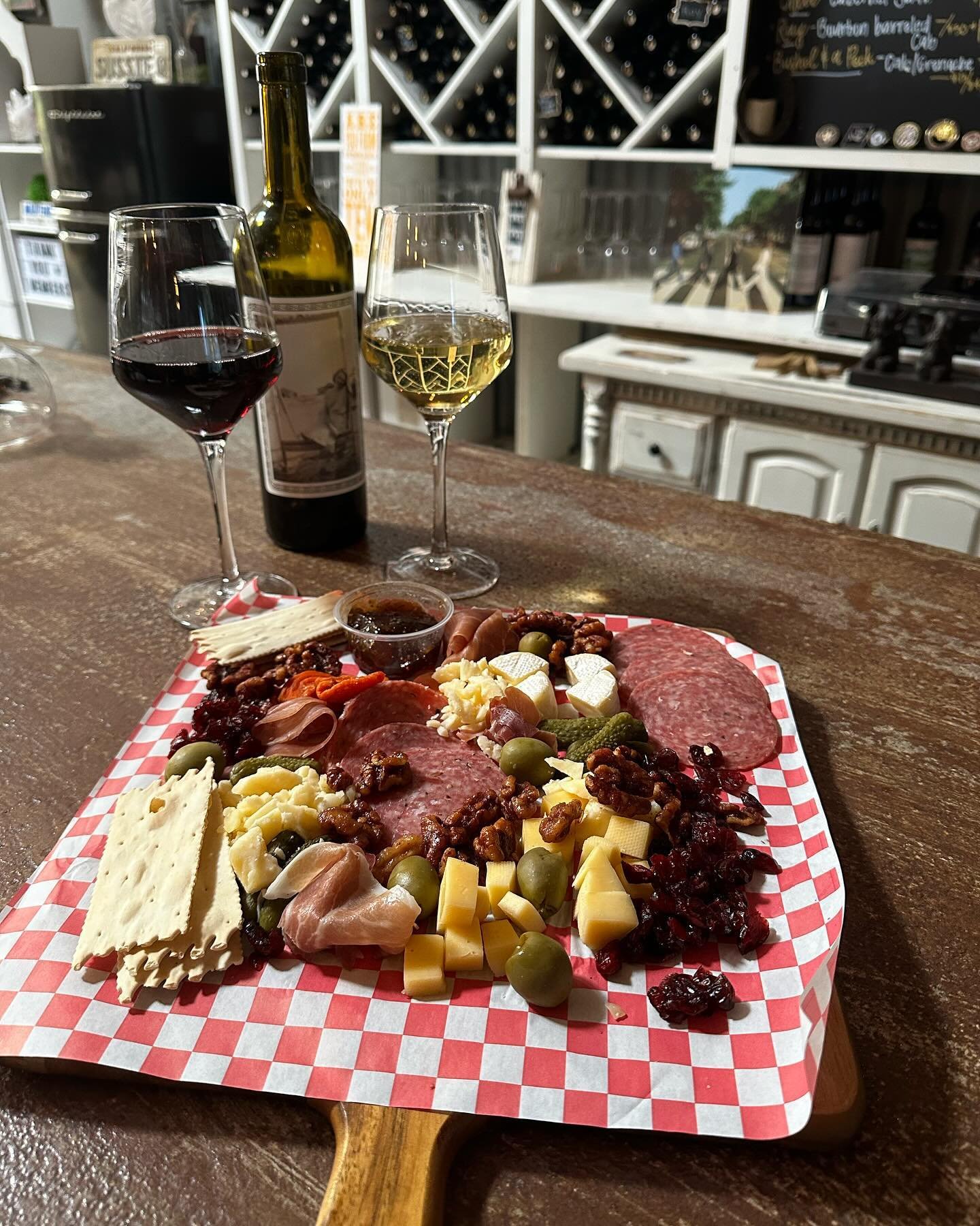 Grab a red, grab a white @lucas_sellers_wine because charcuterie is back the @theoutpostmoorpark.  3 amazing cheeses, 2 meats, dried fruits, nuts, olives and crackers and other delights.  Feeds two, with this weather it&rsquo;s a no brainer.  Get dow