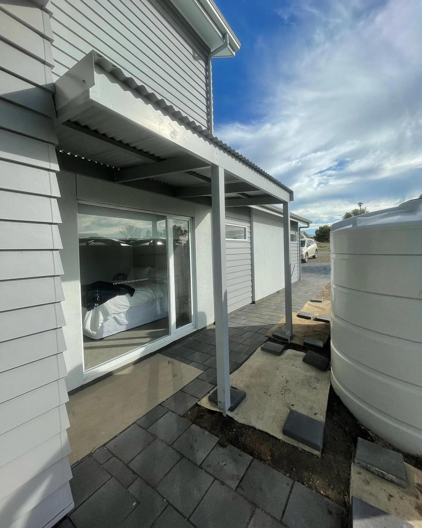Few little jobs we did on a new build in Black Point. 2 x verandahs and a water pump cover built by @valleyboardpringle cladded in weatherboard to match the existing. Down pipe temporarily attached in the last pic until paving is completed. #verandah
