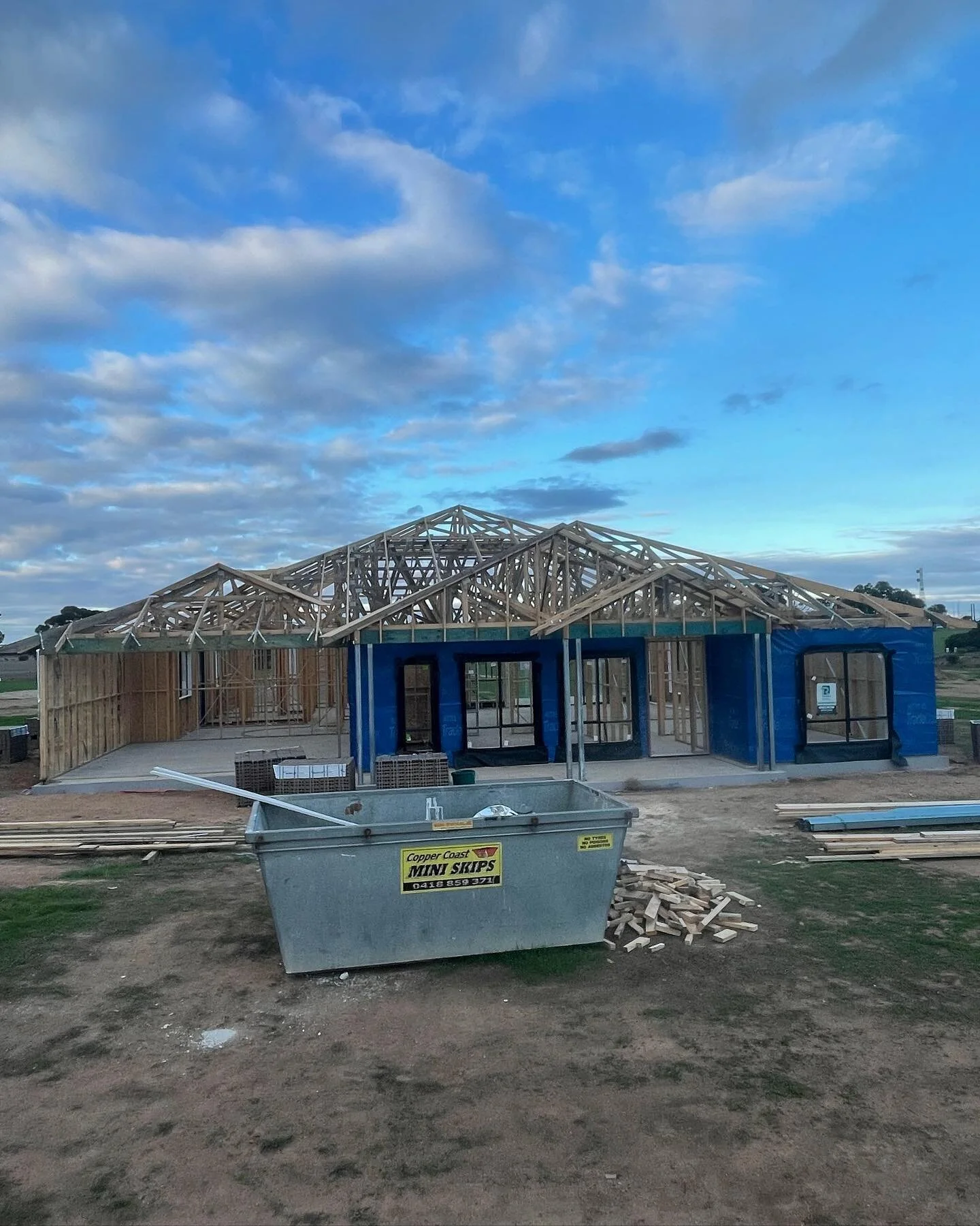 First fix frame we’ve now completed on this 5 bedroom home. Big build = big roof with a mixture of hip-ends, gables, Dutch gables and scotch valleys. Highest point being 8m above finished floor level, including roughly 12m long hips that we man