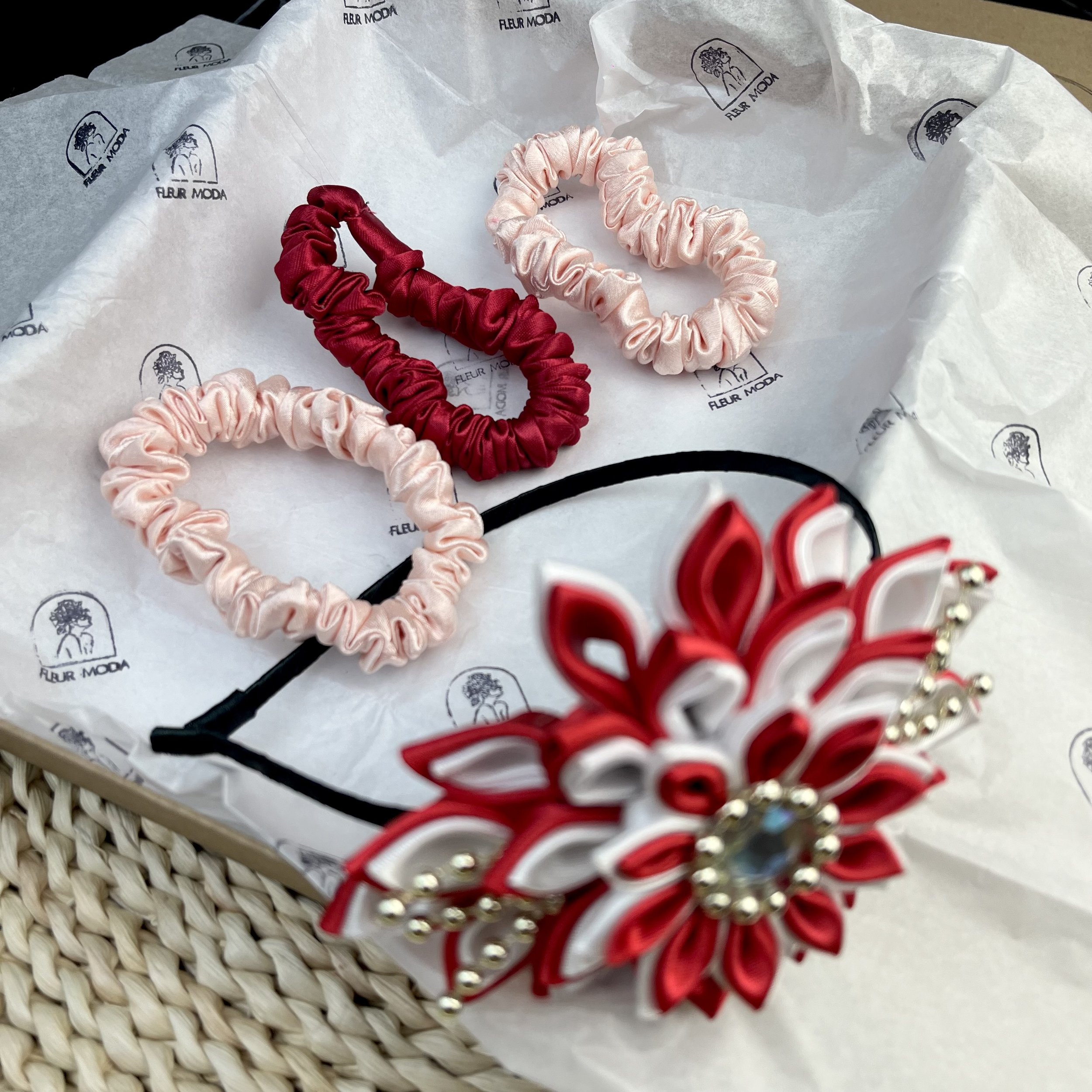 3 Red scrunchies Hair Accessories