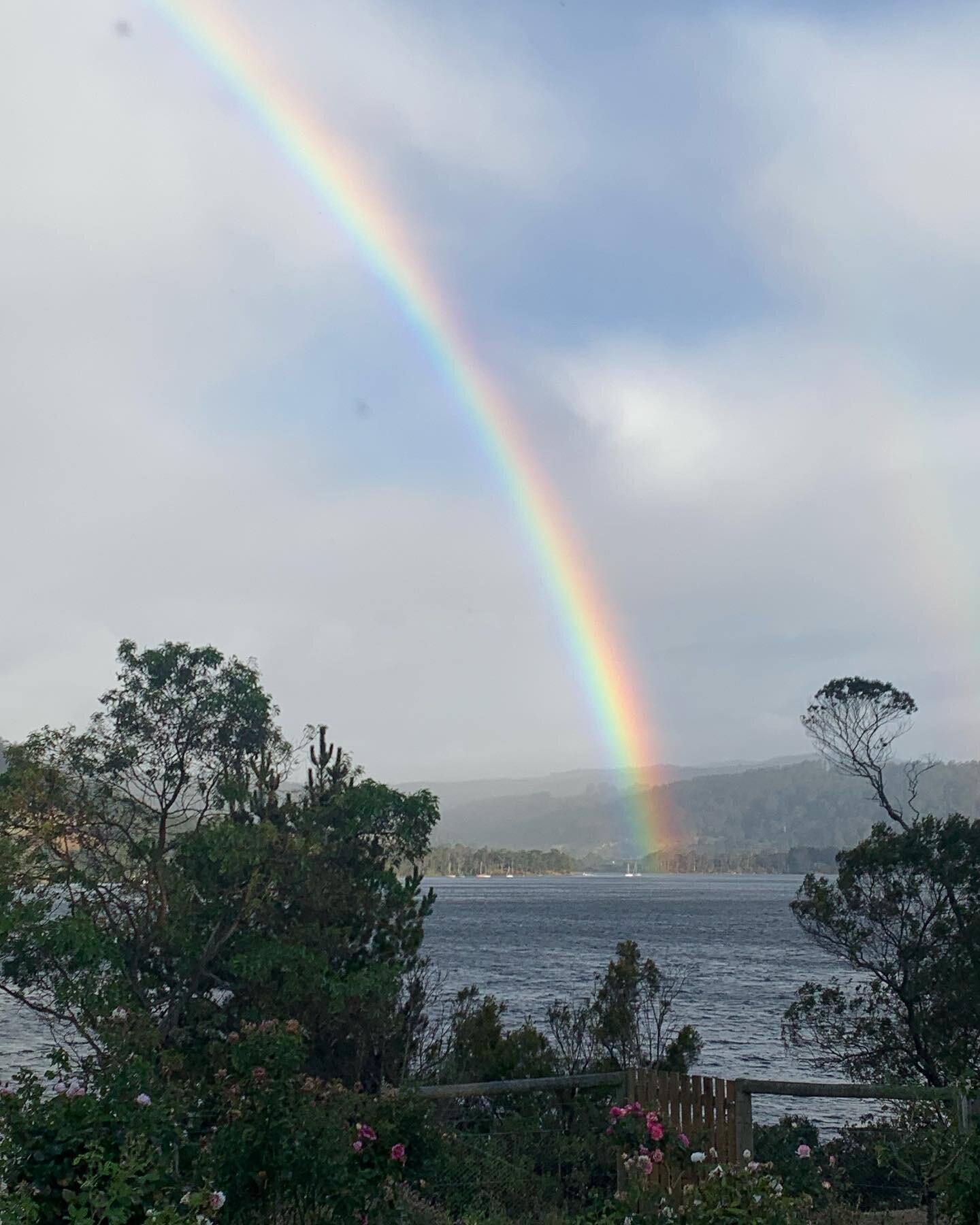 Rainbows on the river and raindrops on the windows. A typical summer morning in Tassie!