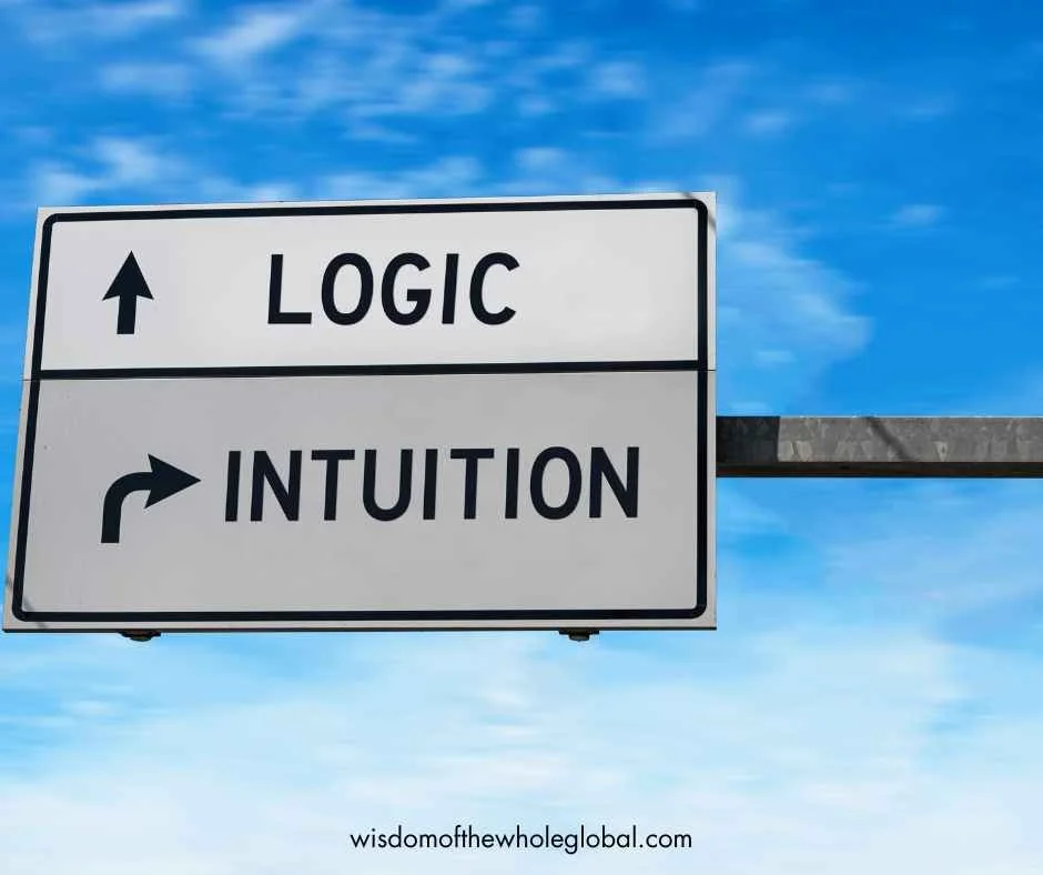 street sign with logic moving straight and intuition turning