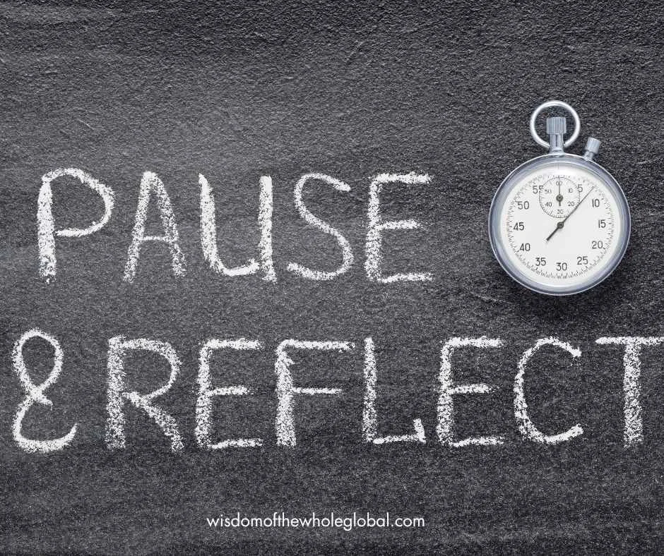 chalkboard sign with words pause and reflection