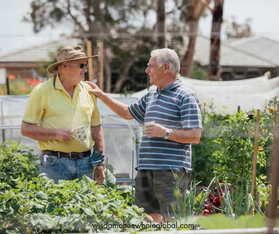 Old friends connecting outdoors