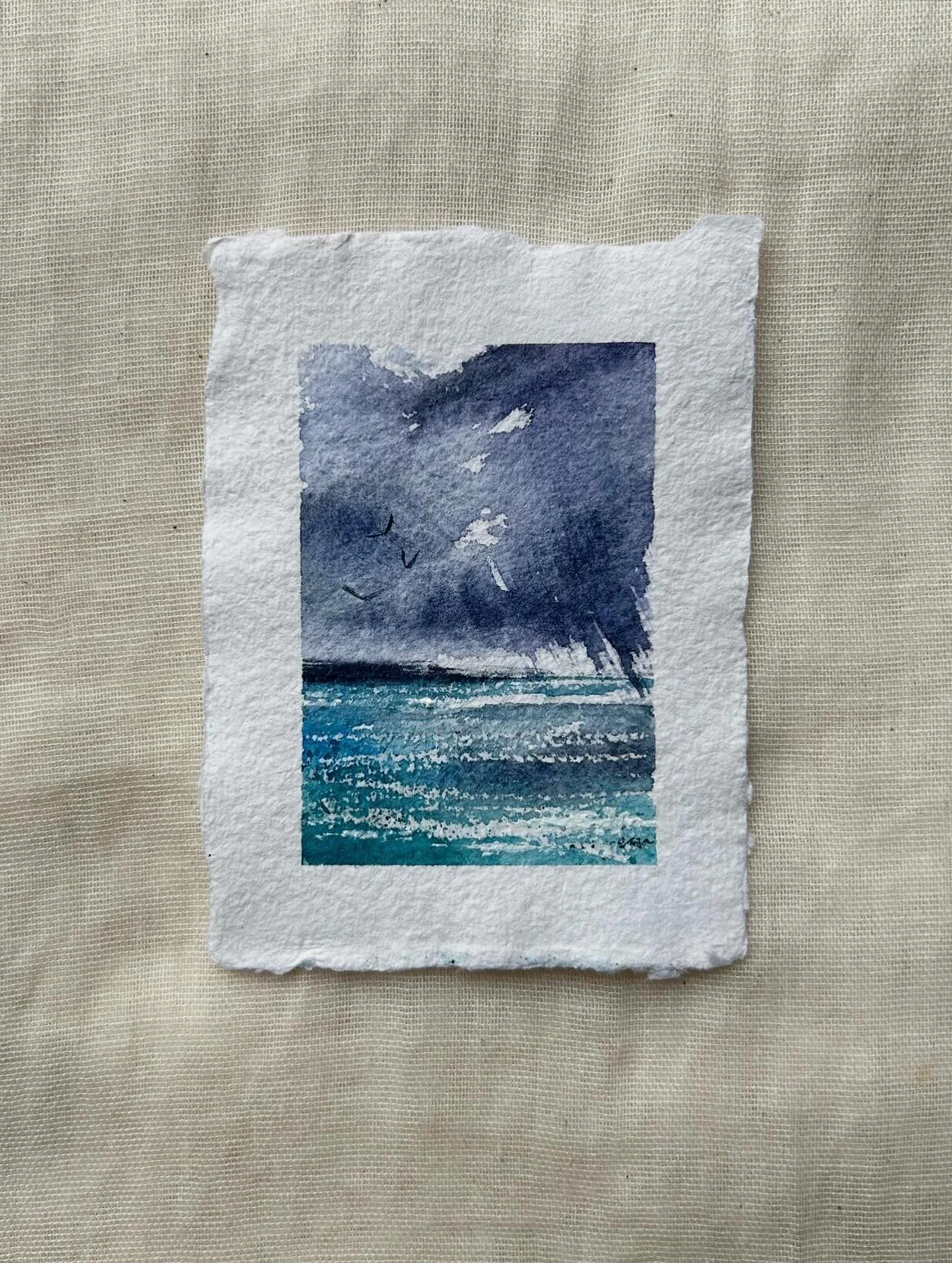 Colours that soothe the soul 🤍🌊🐋💧

Mini watercolours on gorgeous handmade paper. 

&lsquo;Faraway&rsquo; original watercolour on paper. Available from my website shop now.