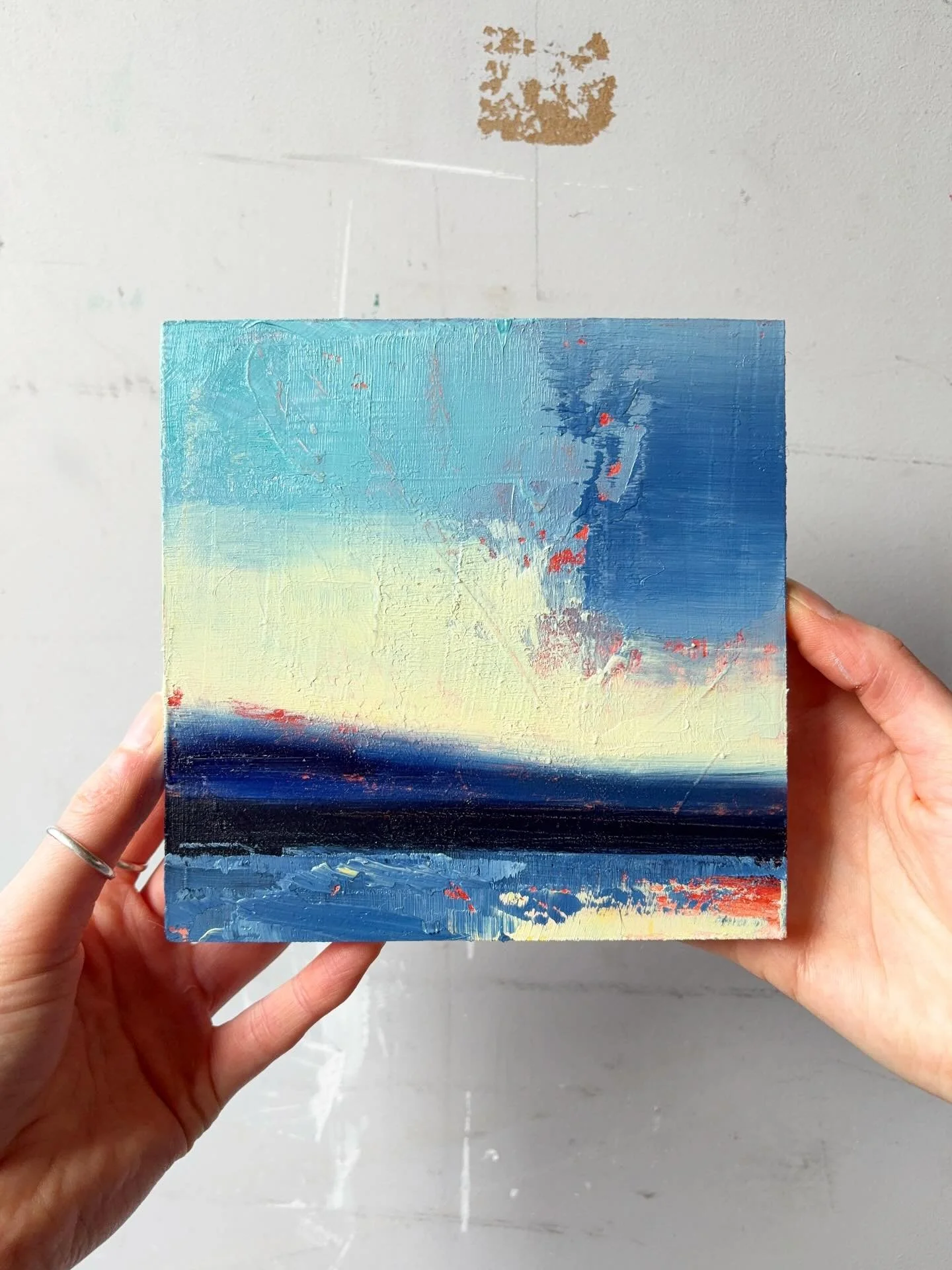 &lsquo;The light softened, and the day sighed. Water lapped at the shore, and the soft hum of early spring filled the air. Life had begun to feel just a little lighter, and I was ready to breathe it all in.&rsquo;

Balance, 15x15cm, oil on wood board