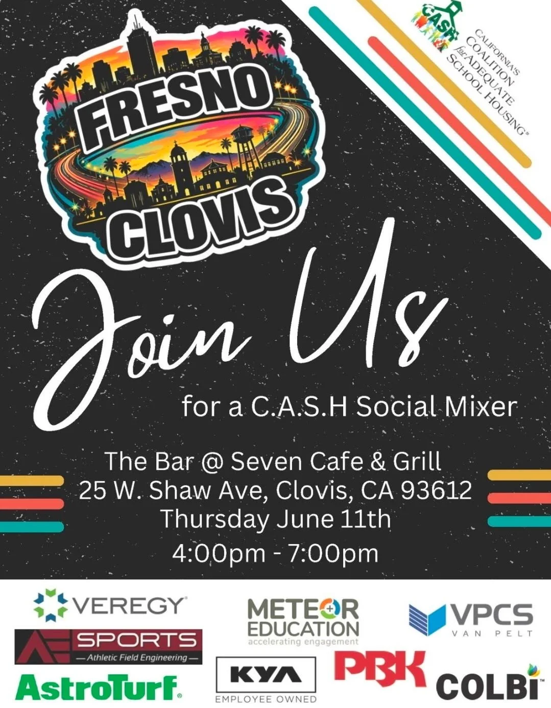 Strong communities are built on strong relationships and that's exactly why we're proud to co-sponsor the C.A.S.H. Social Mixer with our partners. 

Join school facilities leaders and industry professionals from across the Central Valley for an eveni