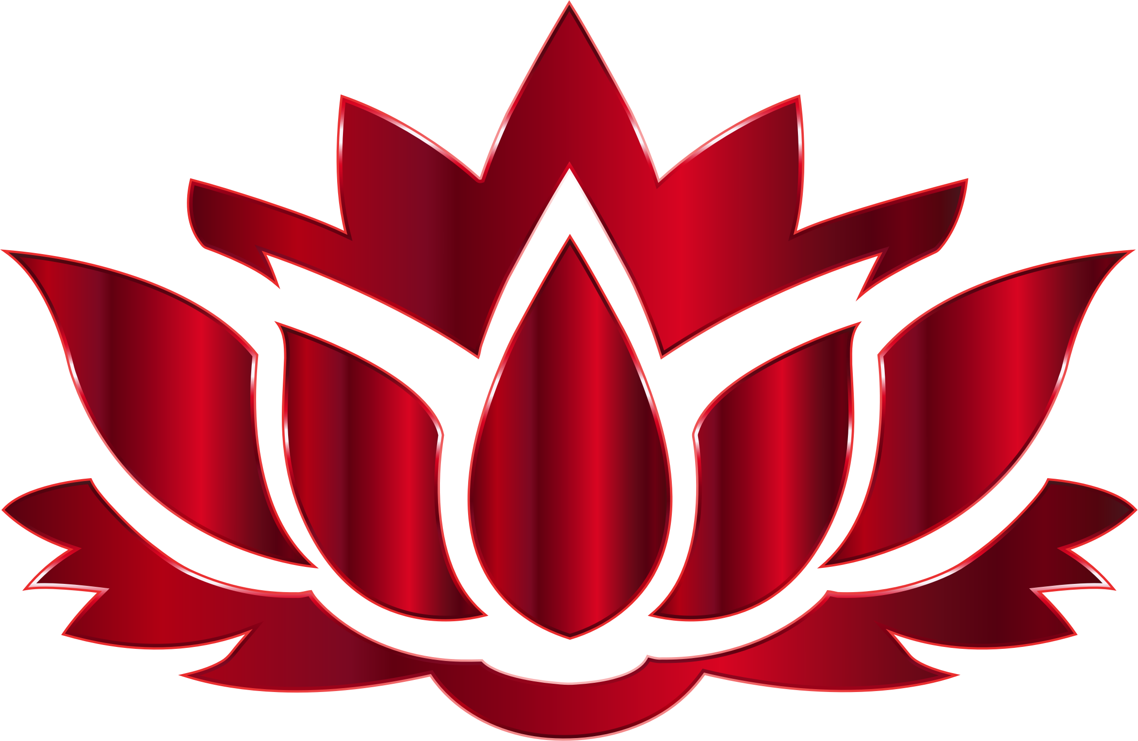A stylized red lotus flower with pointed petals and dark shading.