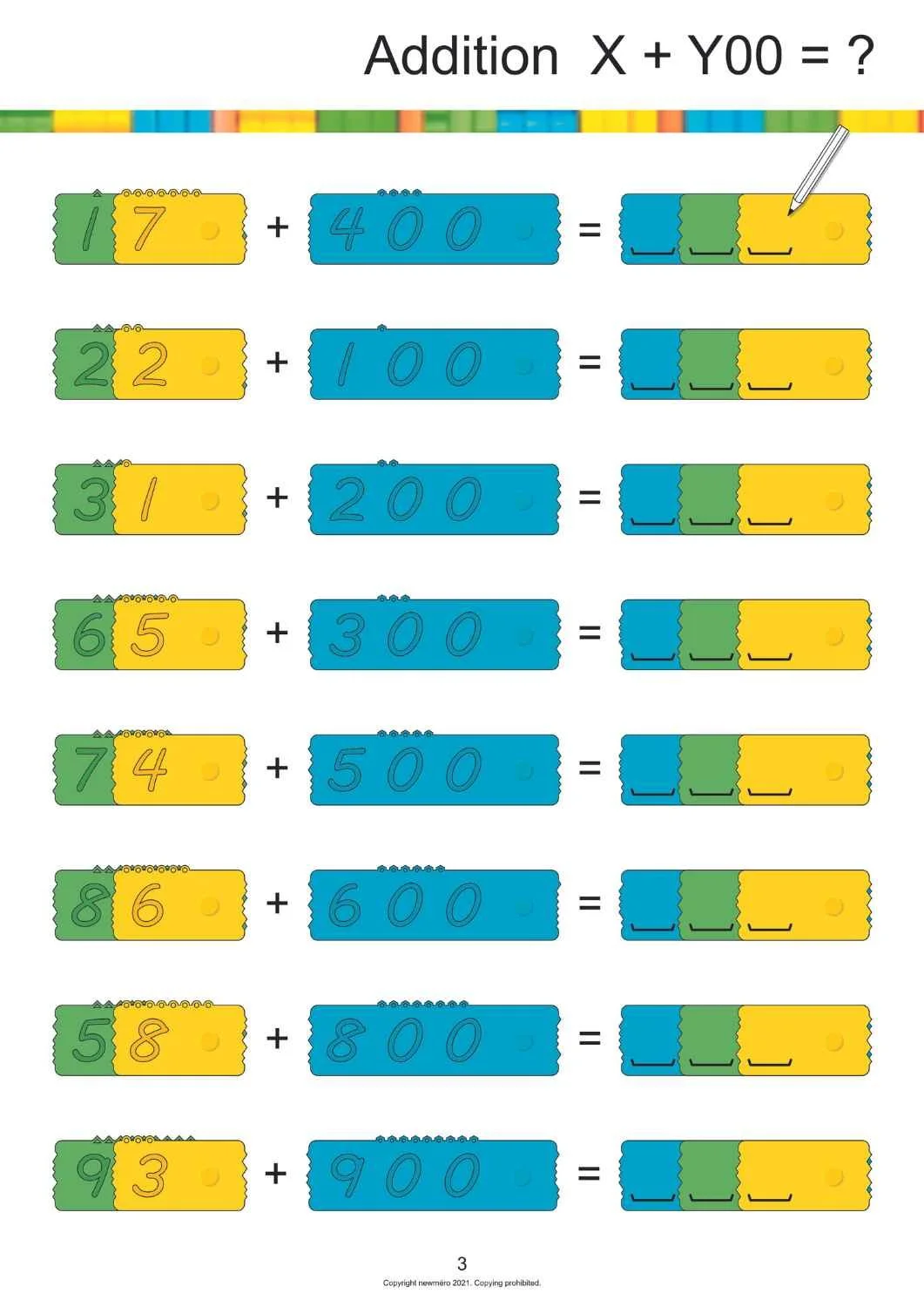 Free Addition Math worksheet for 8-10 years
