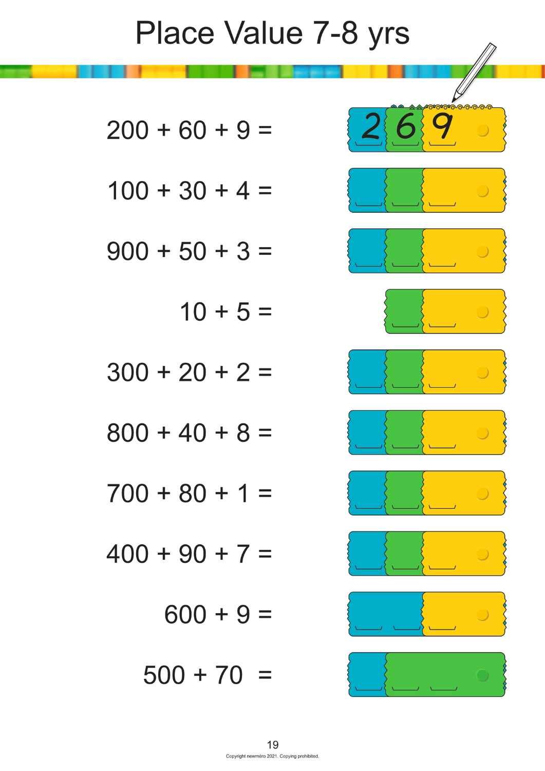 Free Place Value worksheet for 7-8 years - 3 digits