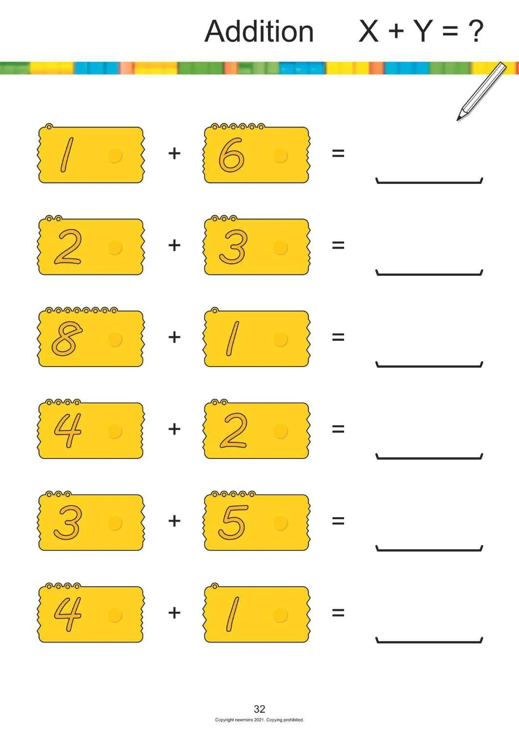 Free Addition math worksheets for 6-7 years