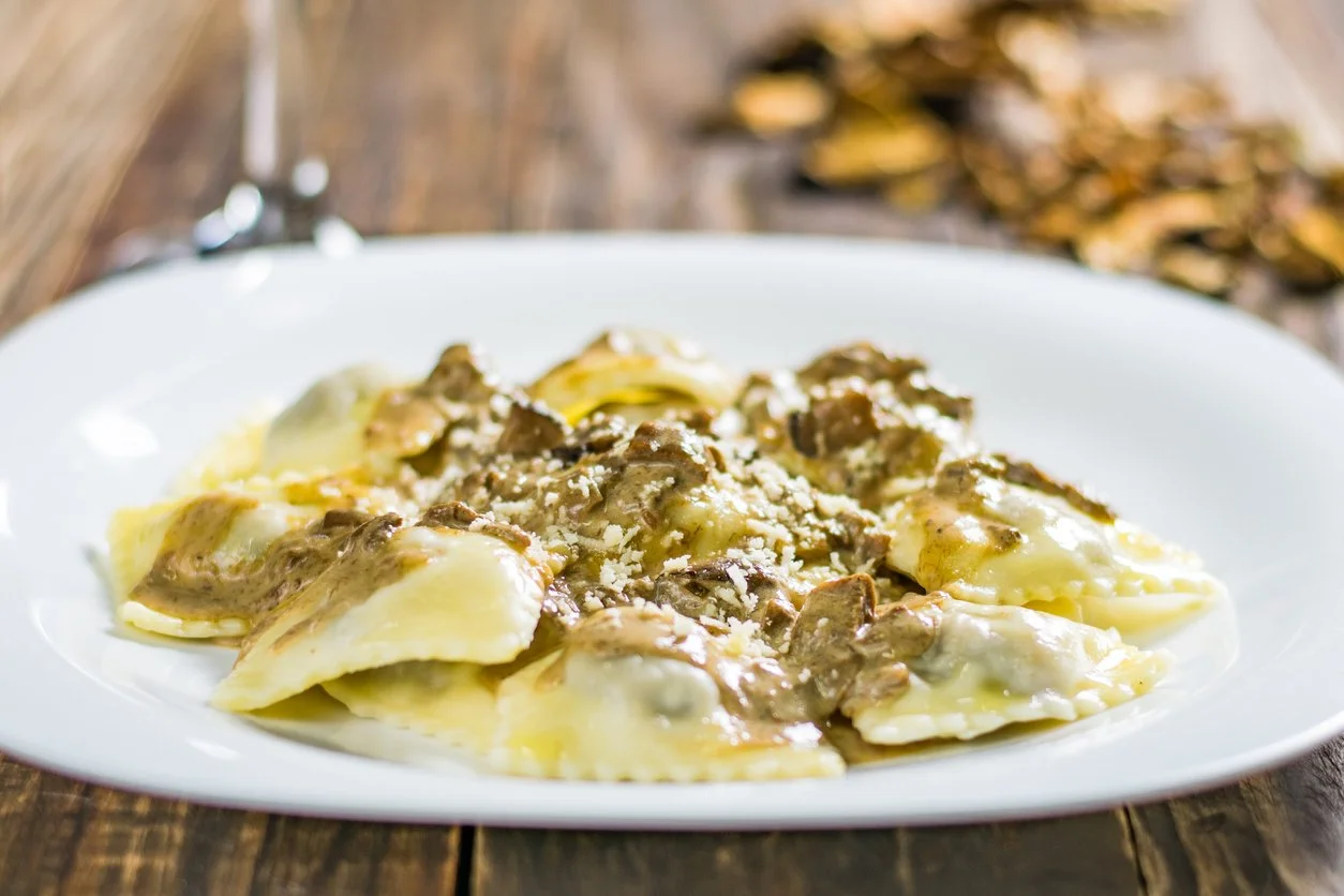 Ravioli with White Truffle and Porcini Cream Sauce