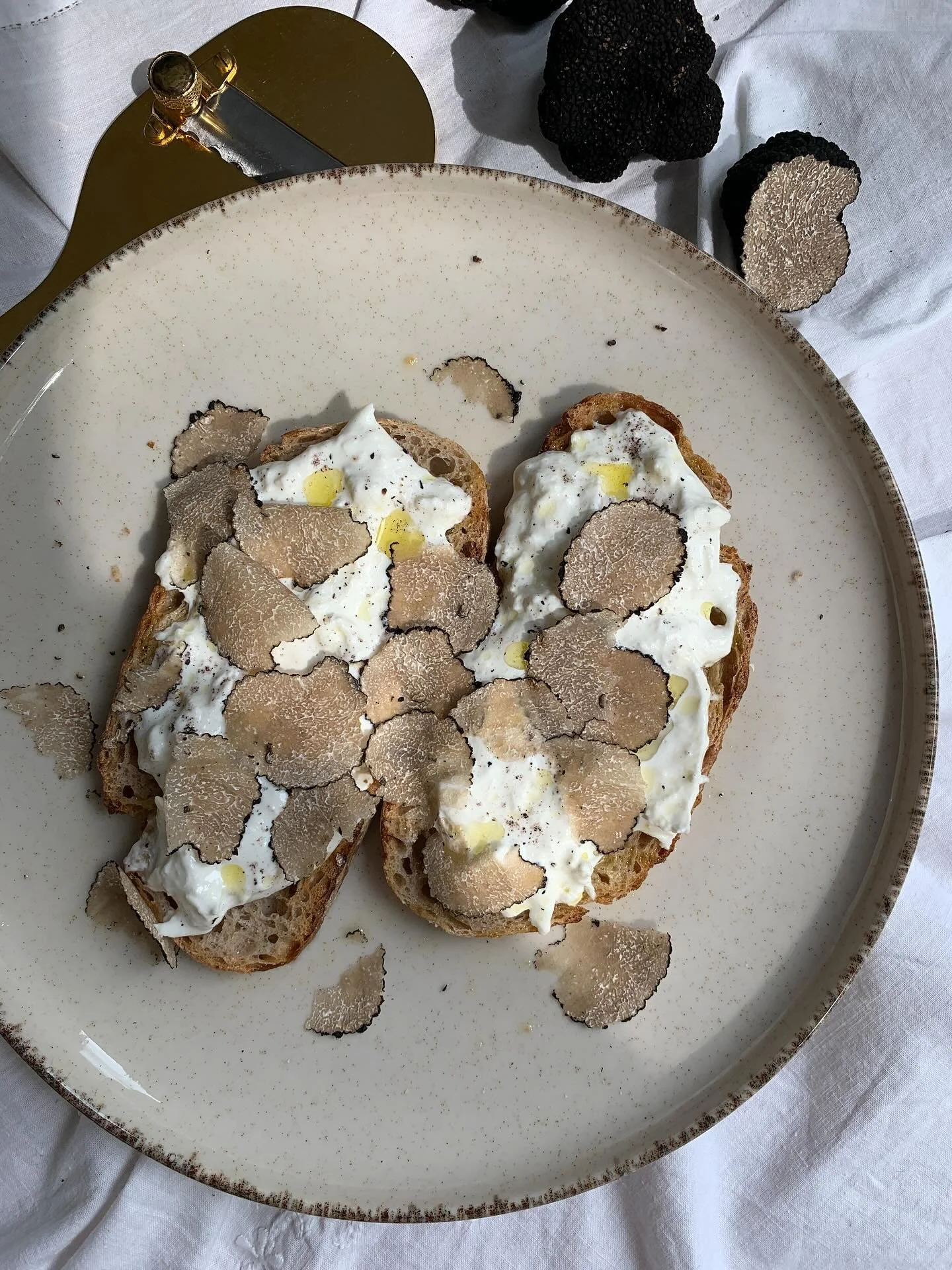 Perfect truffle bruschetta! 
Crunchy bread, creamy burrata, fresh black Summer truffles and a drizzle of black Truffoil. Simply gourmet! 

Get your fresh black Summer truffles while stock last. Shop NOW through the link in Bio! 

#truffles #trufflehu