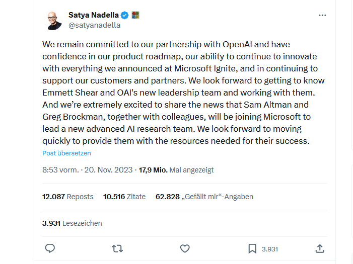 Altman endgültig raus bei OpenAI – Microsoft reagiert meisterlich