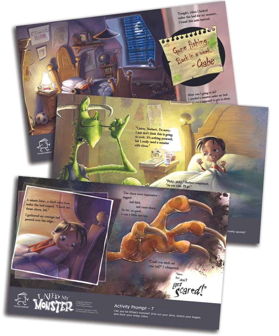 Three examples fromI Need My Monster: Storybook Walk Edition