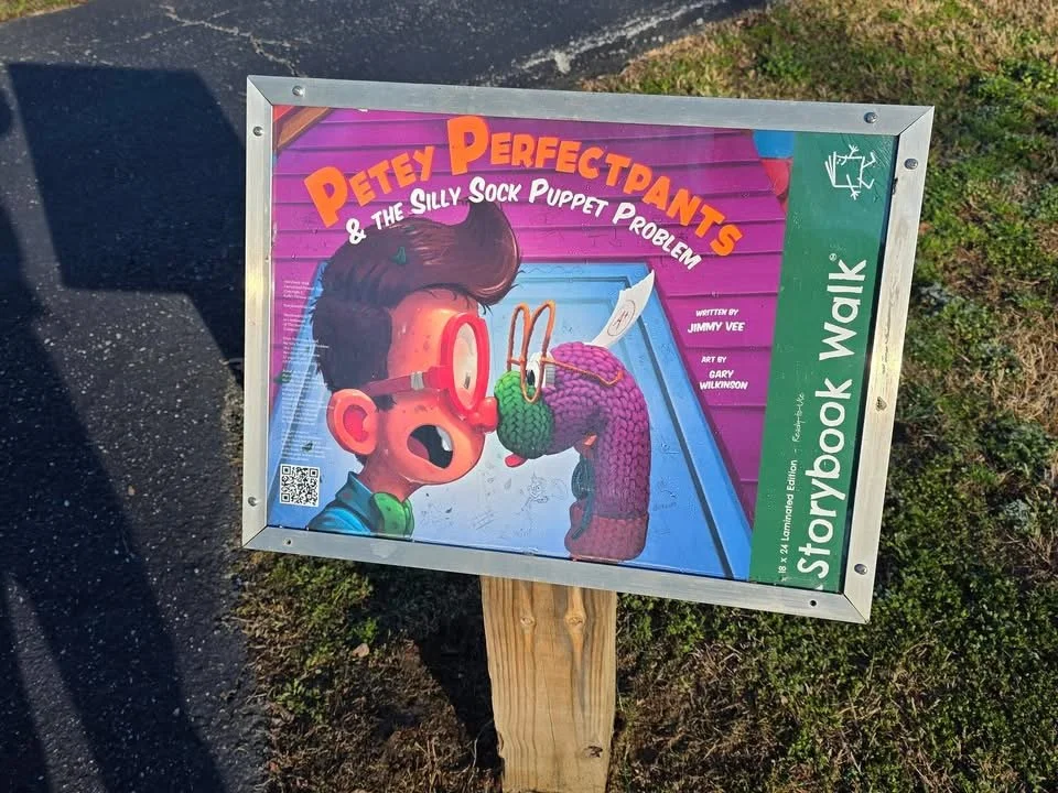 Leonard Park Storywalk shows Petey Perfectpants and the Silly Sock Problem from Jimmy Vee