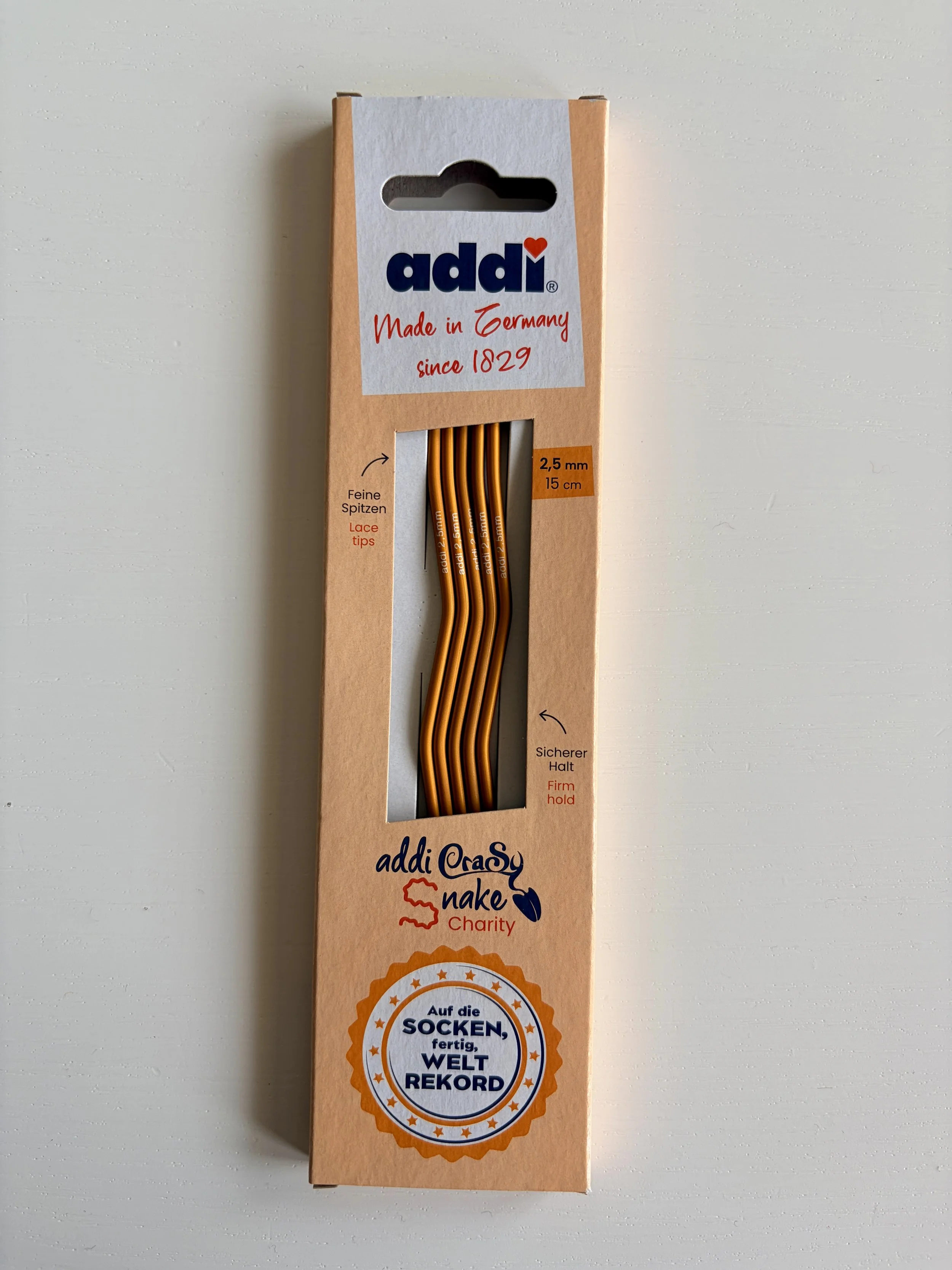 addi CraSy Snake Charity – Nadelspiel 15 cm, 2,5 mm (orange)