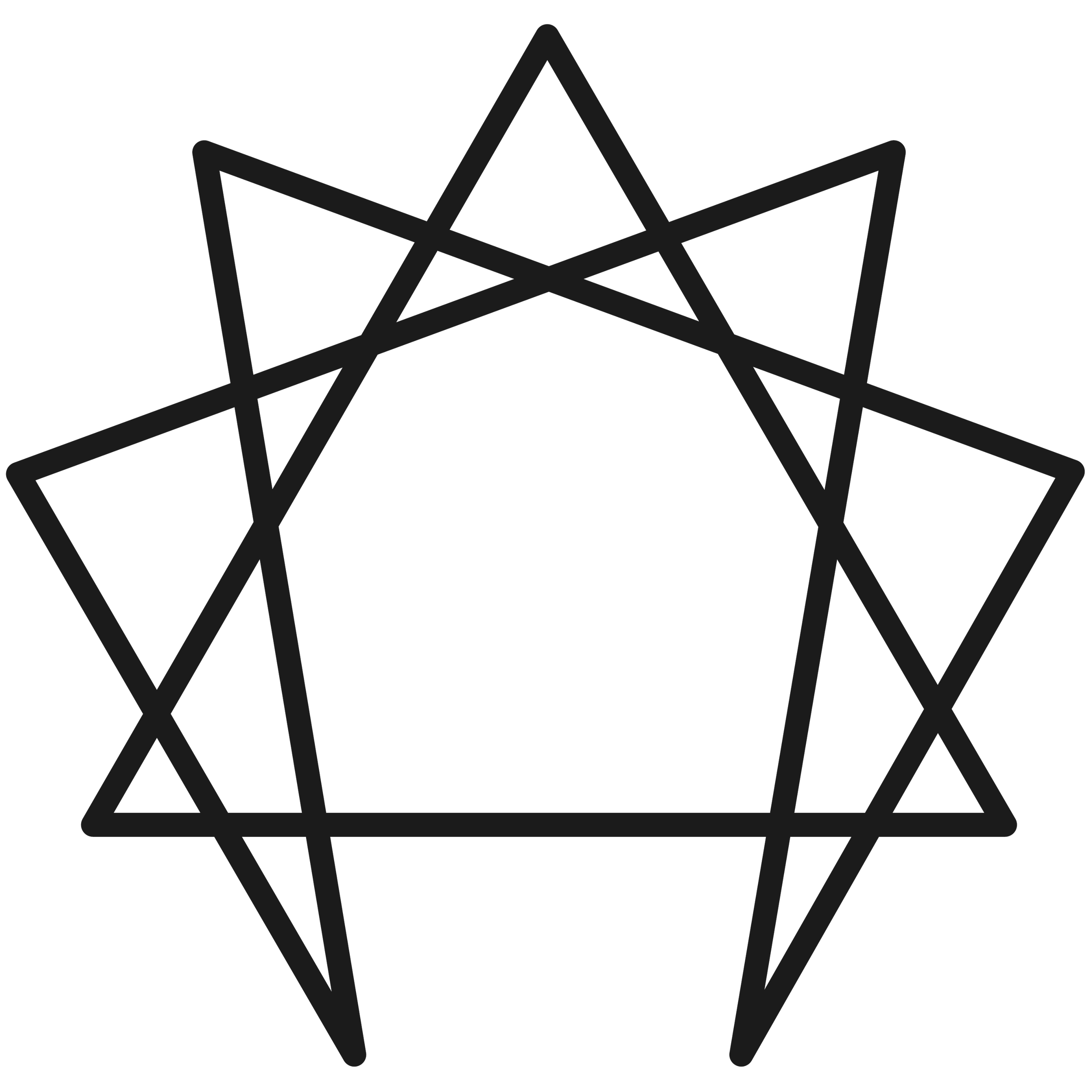 Outline of a black star with multiple intersecting lines on a black background.
