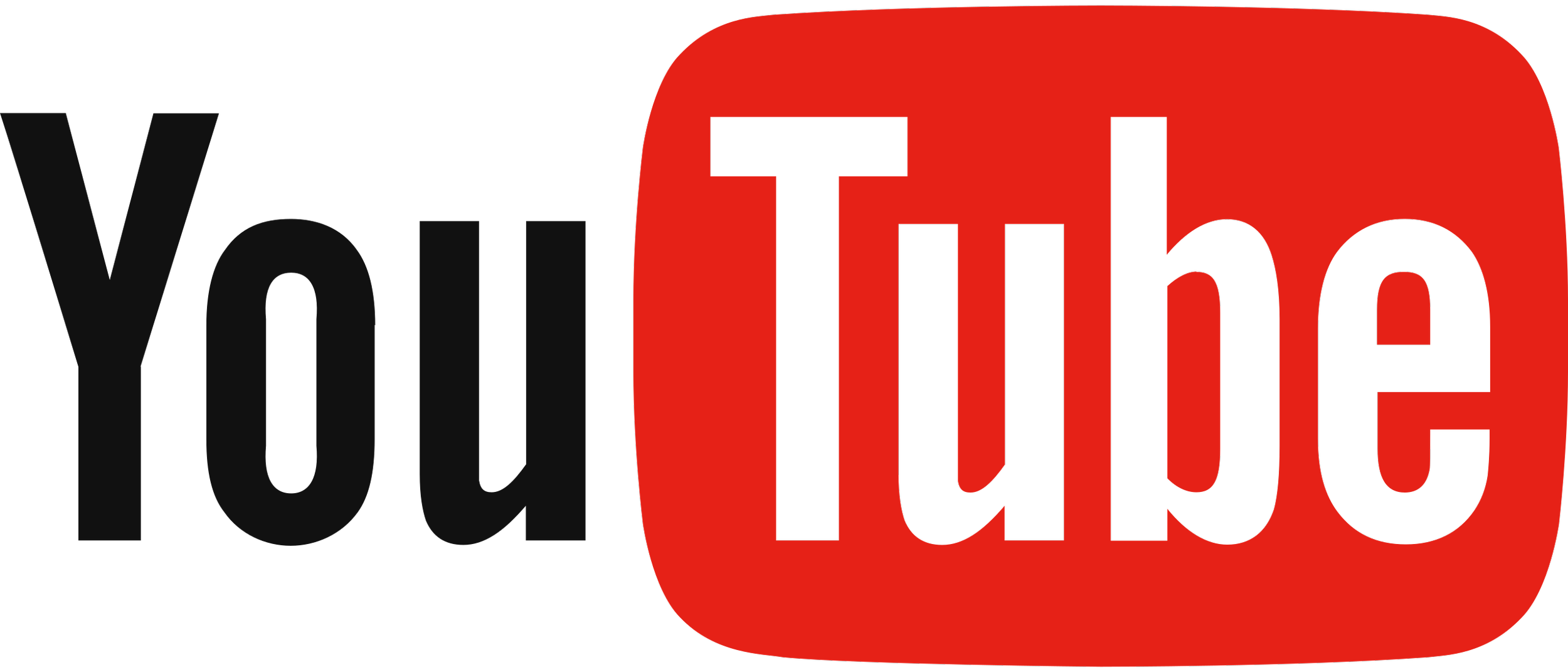 YouTube logo with black text and red play button background