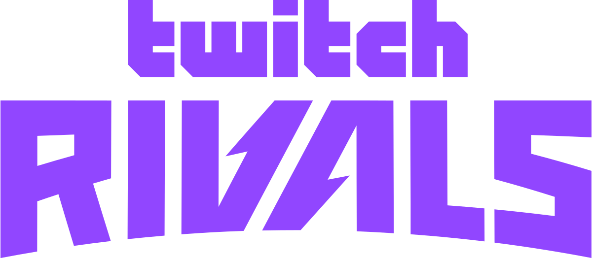 Purple and black logo with the words "twitch" and "RIVALS" in stylized block letters, with a lightning bolt design through the middle.