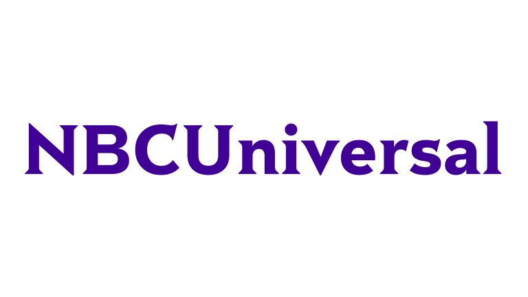 NBCUniversal logo with purple text on a black background.