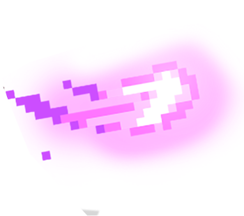 Pixelated pink and purple abstract shape with bright white highlights.