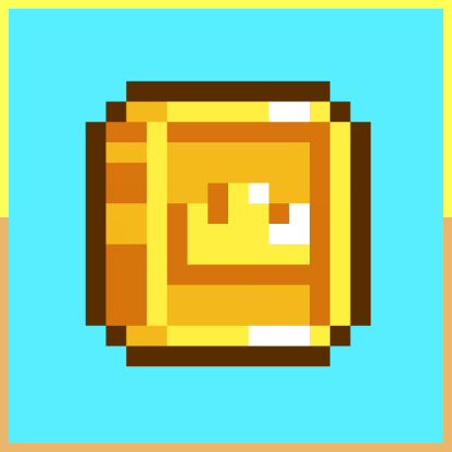 Pixel art image of a gold coin with a dollar sign on it.