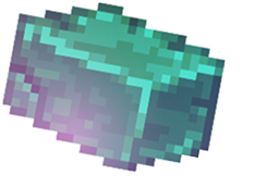 Pixelated turquoise and purple object resembling a pixel art gem or stone.