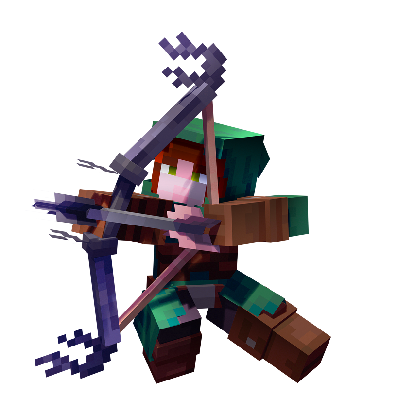 Minecraft character holding a bow and arrow, aiming.