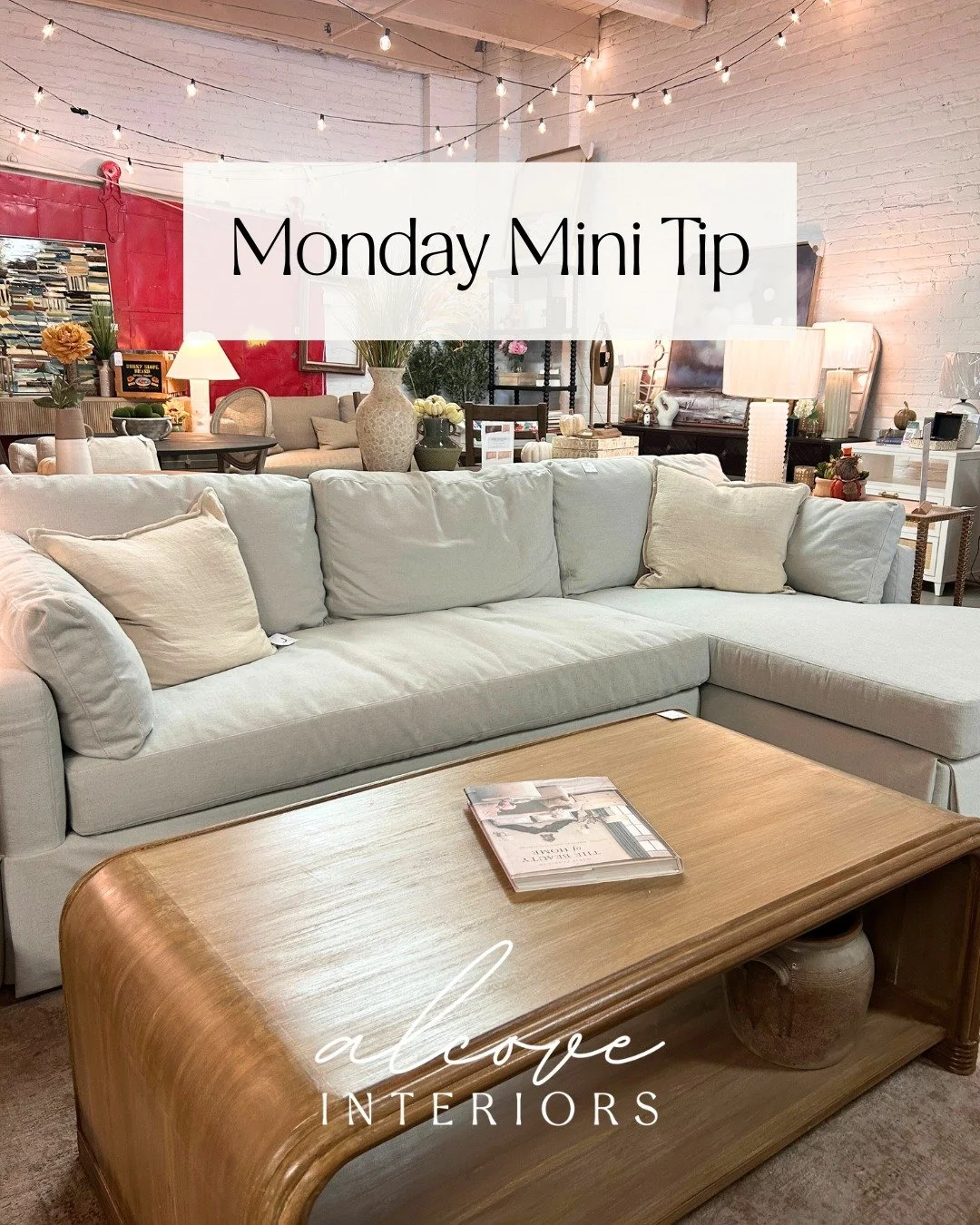 This week&rsquo;s Monday Mini Tip: Don&rsquo;t be afraid to mix in color and texture! A warm throw, a vase, or a couple pillows in a different tone can instantly make your space feel more lived-in and inviting.
Alcove Interiors.