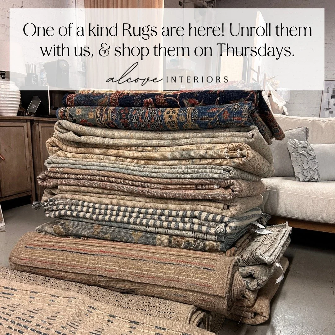 One of a kind rugs are here! This is just a preview of them as we have more in the warehouse, stop by this Thursday to see these beautiful pieces that could be yours.