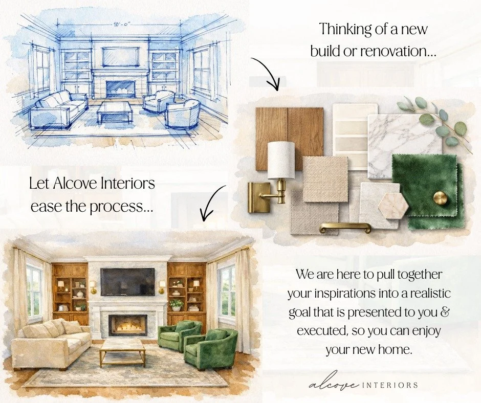 The most successful homes begin long before the furniture arrives.

When Alcove Interiors is brought into your project early, we&rsquo;re able to thoughtfully plan every detail &mdash; from furniture placement and space planning to materials, paint s