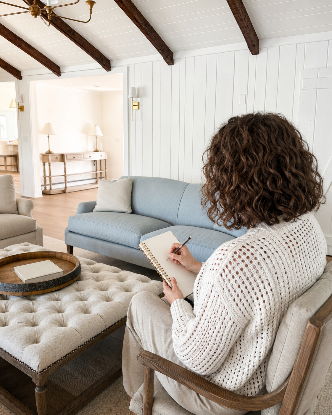 Interior designer consultation is the first step in your design relationship with Alcove Interiors. Sitting in a lakeside home.