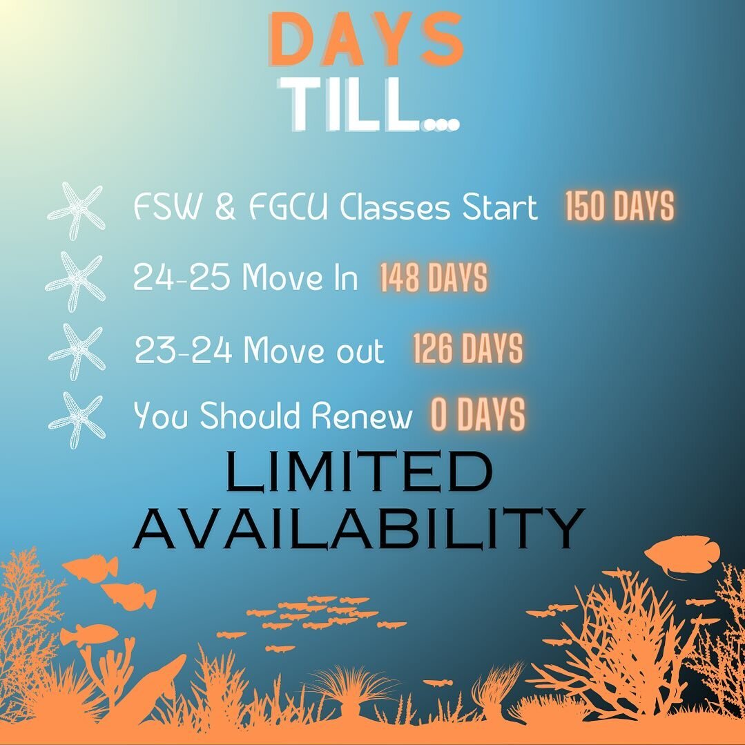 ⏱️The countdowns have begun and time is ticking. 🏘️We are filling up fast so make sure you renew your lease and secure housing for the Fall before it&rsquo;s too late. Call for our availability! 📞
&bull;
&bull;
&bull;
#renewyourlease #renew #lease 