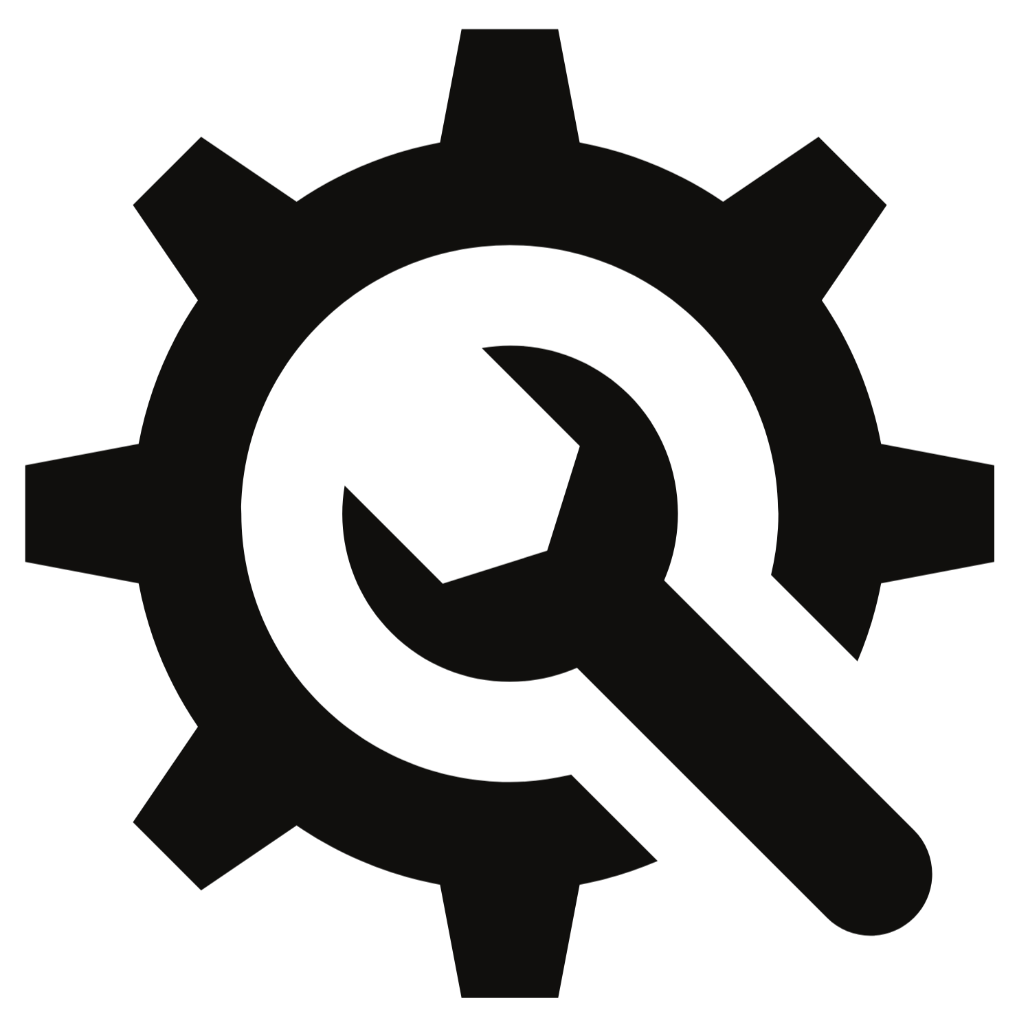 A black gear and wrench icon.