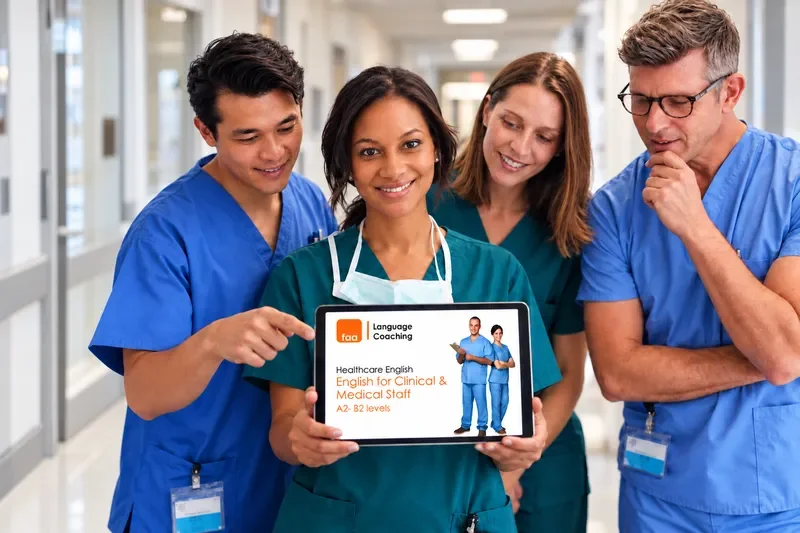 Healthcare professionals improving English communication through specialised language coaching.