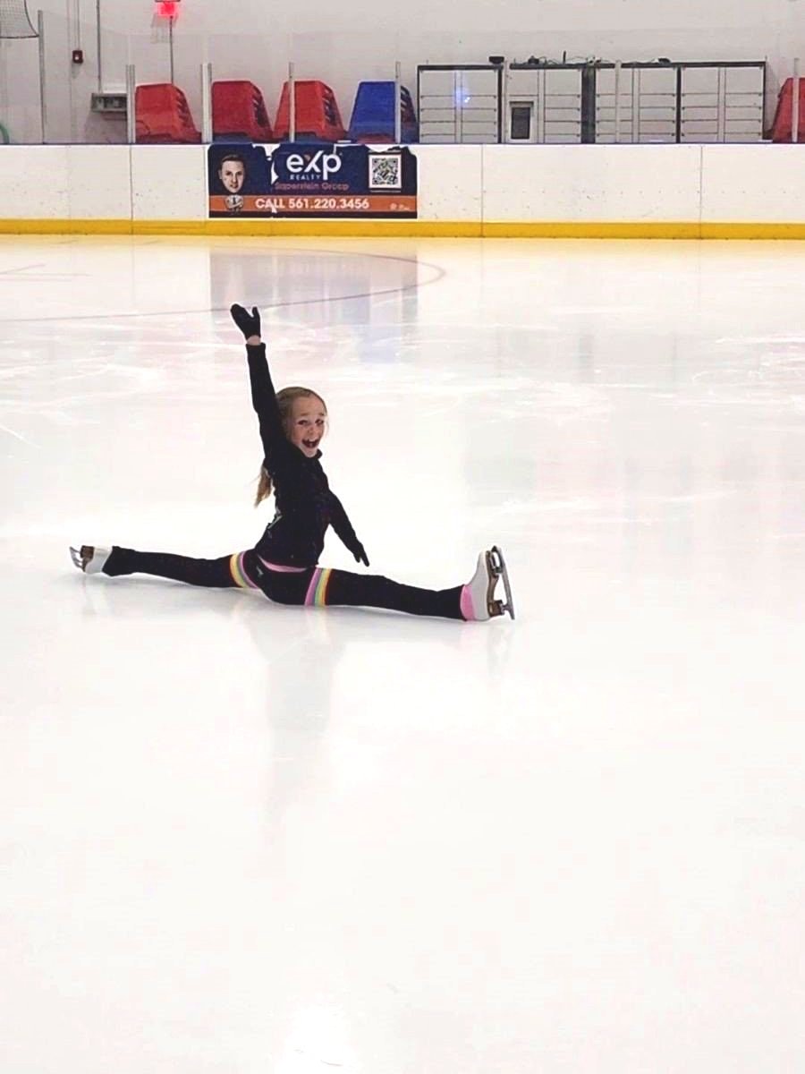 Figure skaters practicing jumps and spins in South Florida