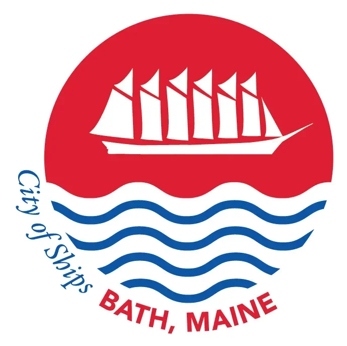 City of Ships Bath, Maine logo red and blue