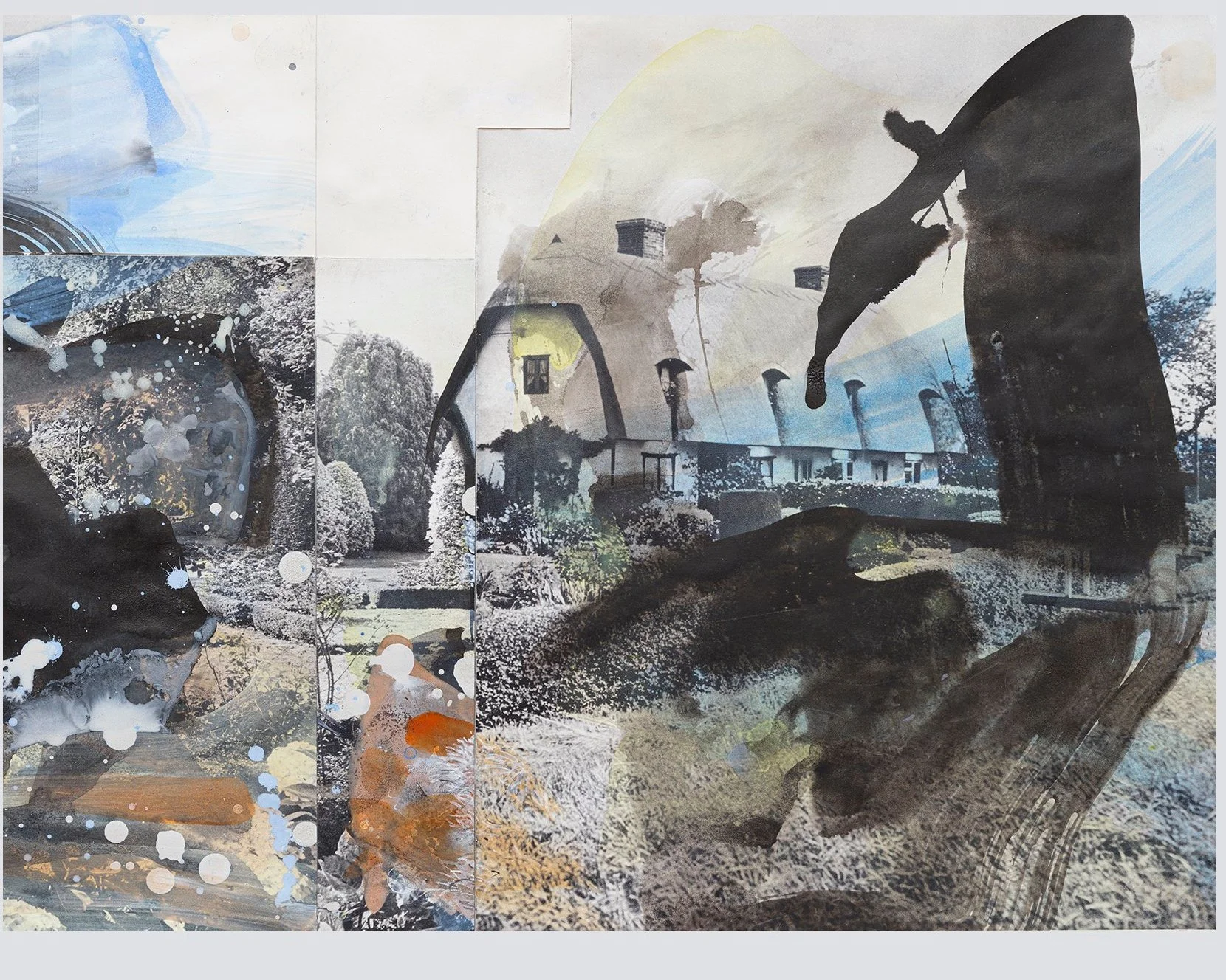 "French Country House," 2023. Ink on digital print. 18" x 22."