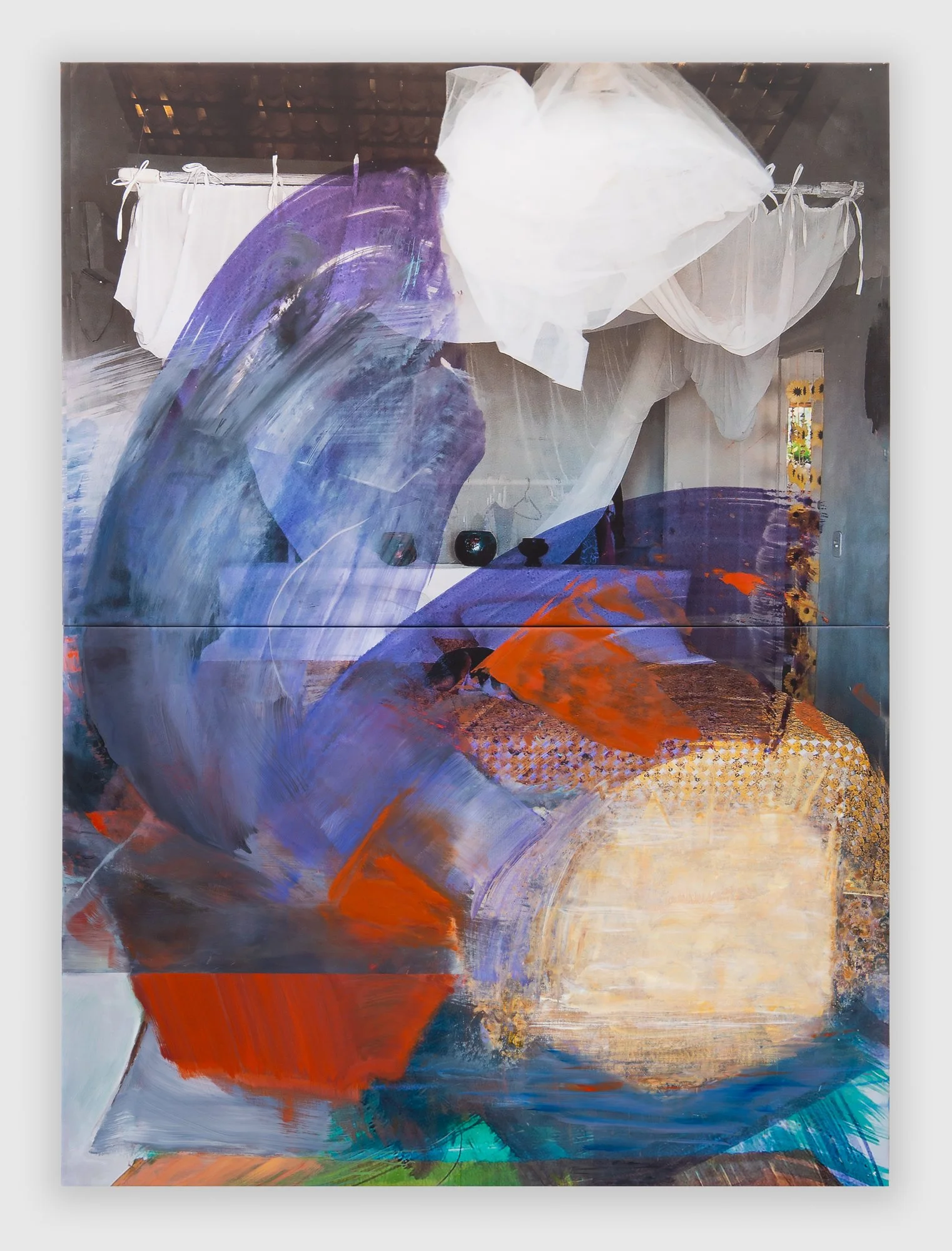 “Door to the Plastic Sunflowers“ 2026, 68" x  50,"  oil on digitally printed canvas