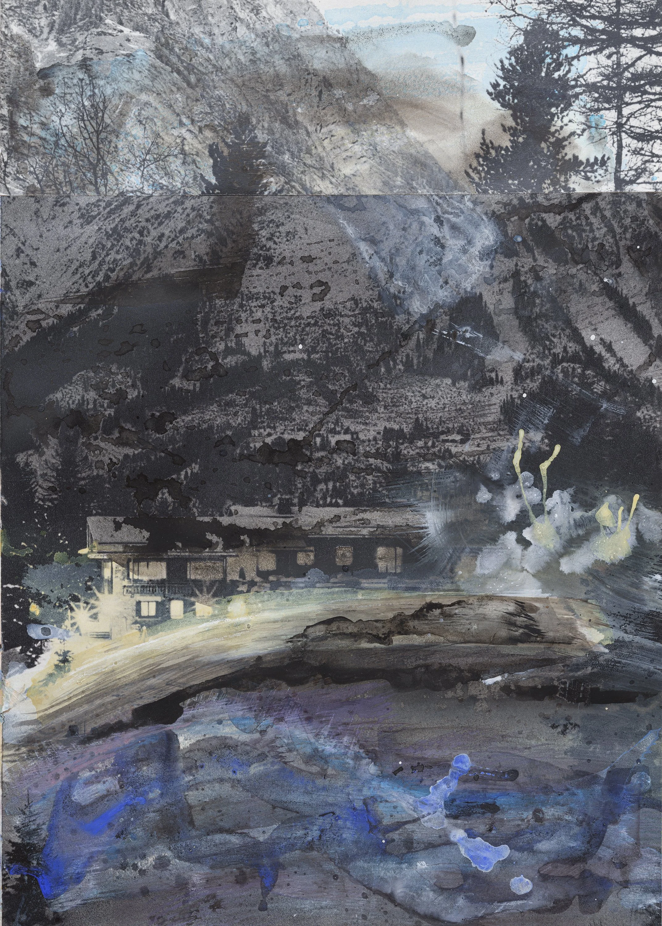 "The House on the Hill." 2023. Ink on digital print. 22" x 15."