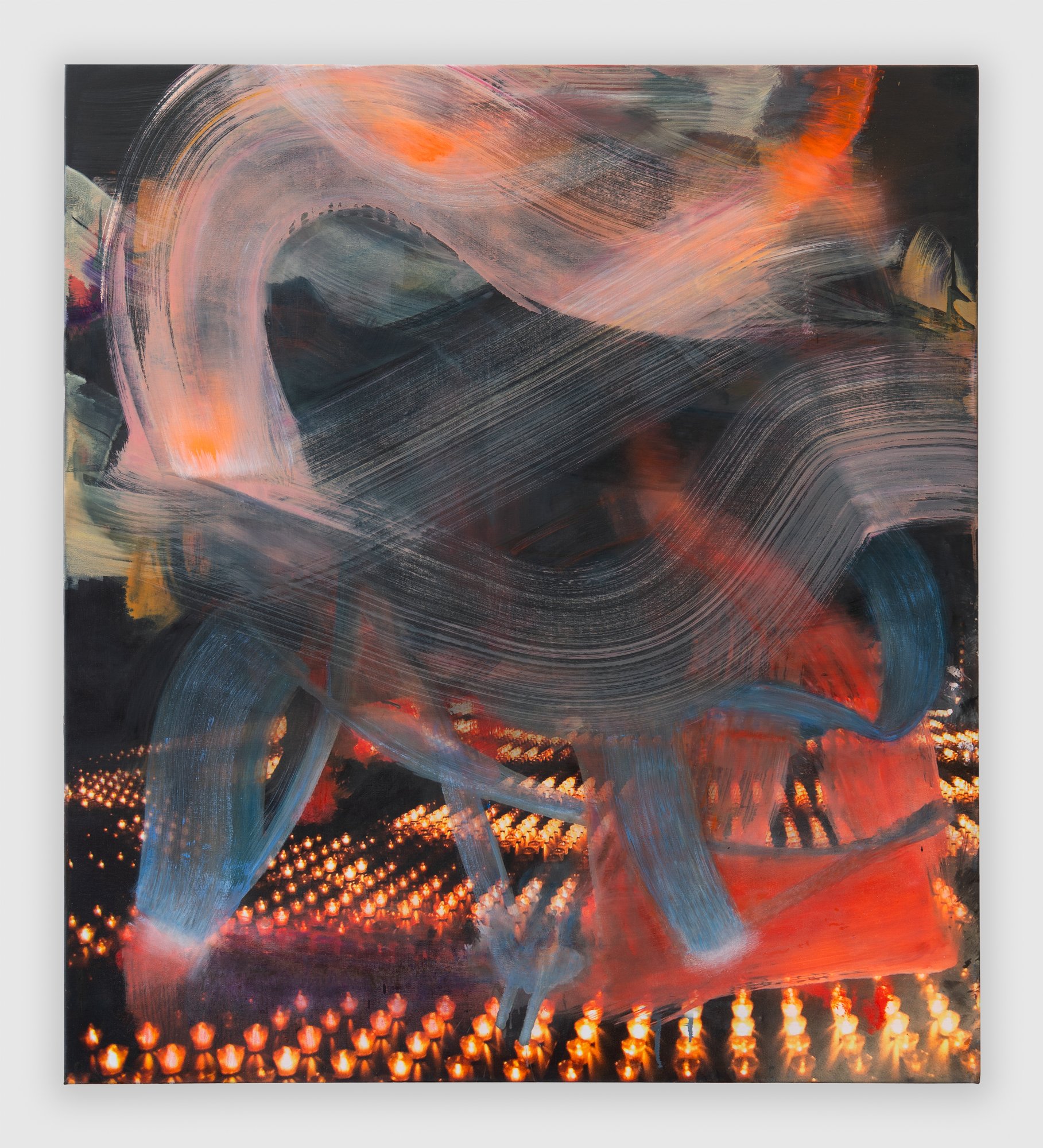 “Cluv Jimmy Woo“ 2026, 40" x  36,"  oil and spray paint on digitally printed canvas