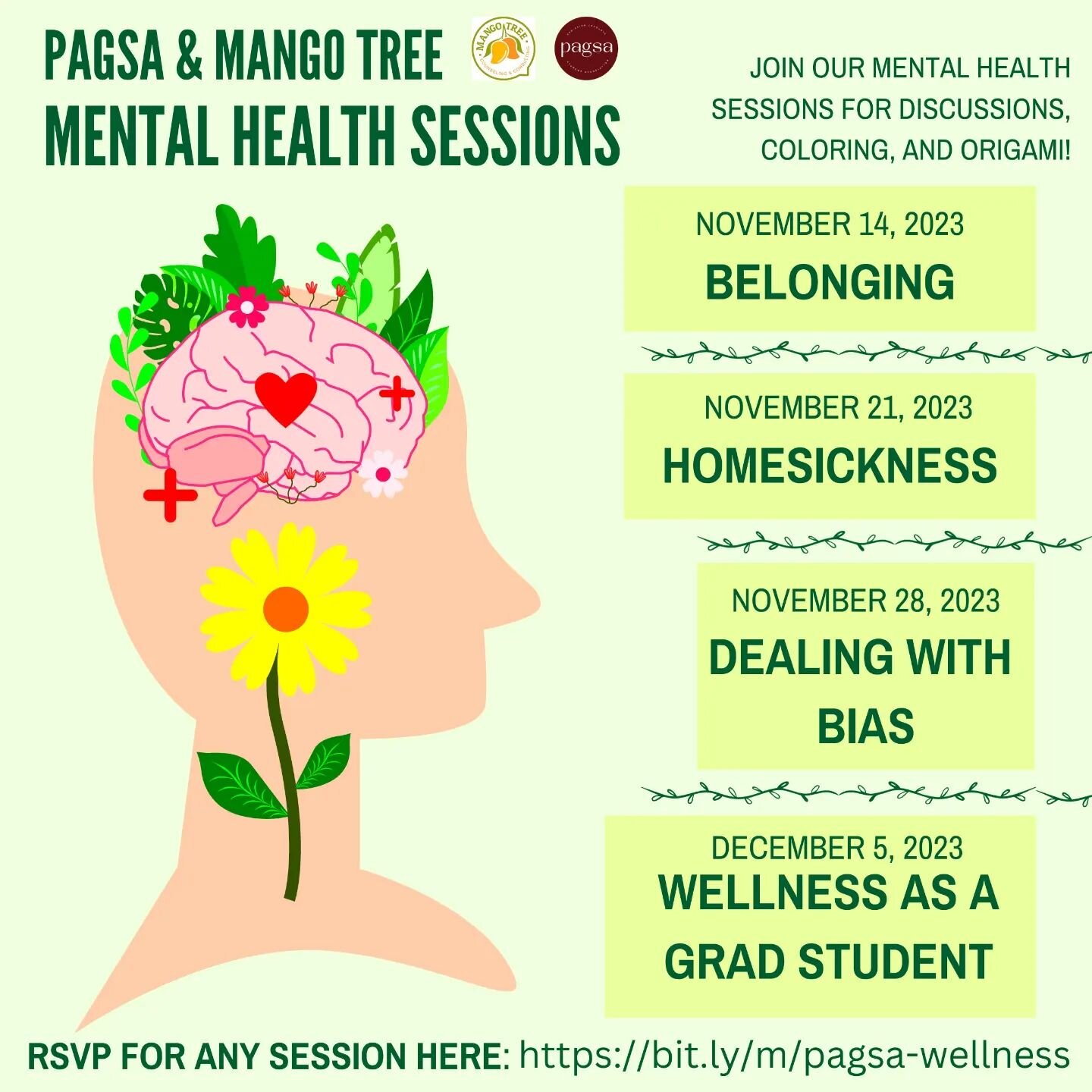 Free Wellness and Crafts with PAGSA and @mangotree.counseling 🎨 we want to provide a safe space to decompress, practice mindfulness, and make some friends in the community. 💛 

Who is Mango Tree? &quot;We are Asian/ Asian-American mental health pro