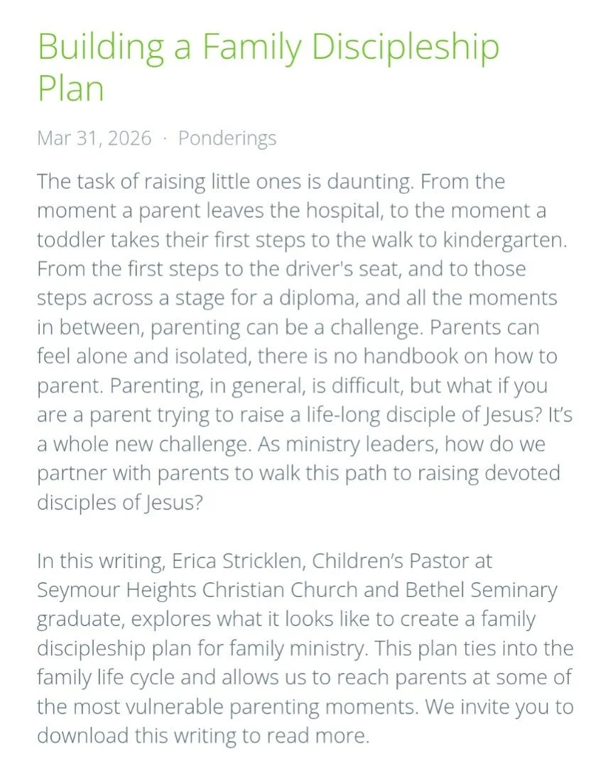 New writing is live! Check out these ideas on building a discipleship plan for the whole family! To read the whole article, use the website link in the first comment.
.
 #kidzmatter #kidzmatterconference #churchplanting #compassionfatigue #trainupach